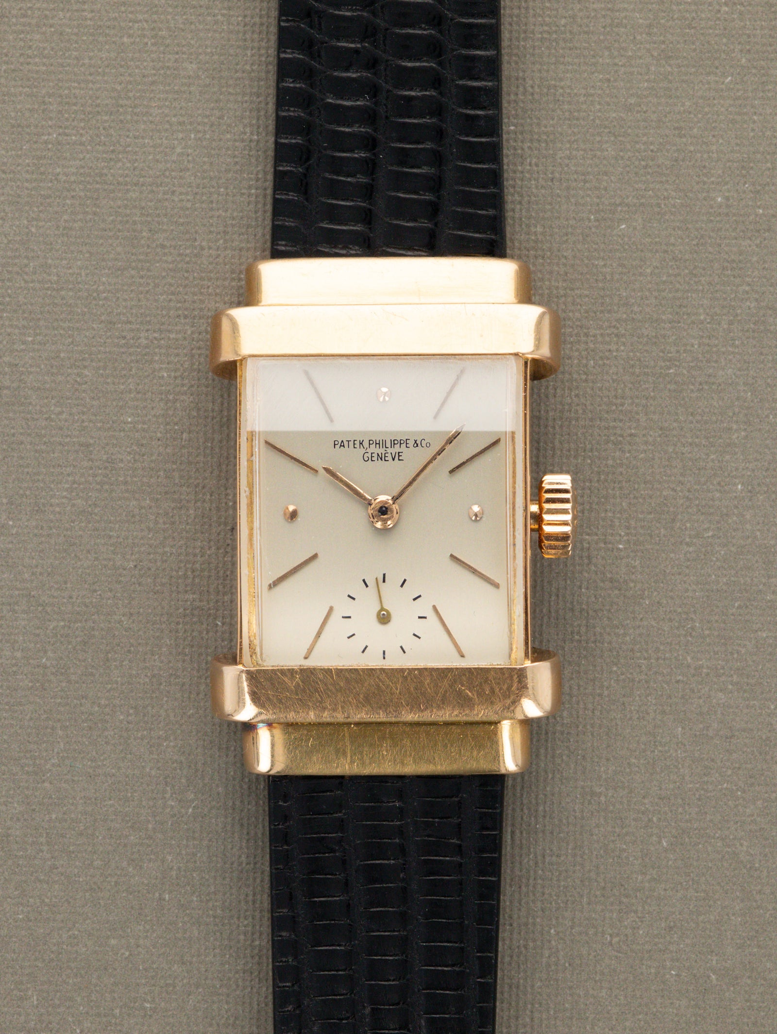 Patek Philippe Rose Gold Dress Watch Ref. 1450 'Top Hat' - 'Brushed' Silver Dial Unpolished