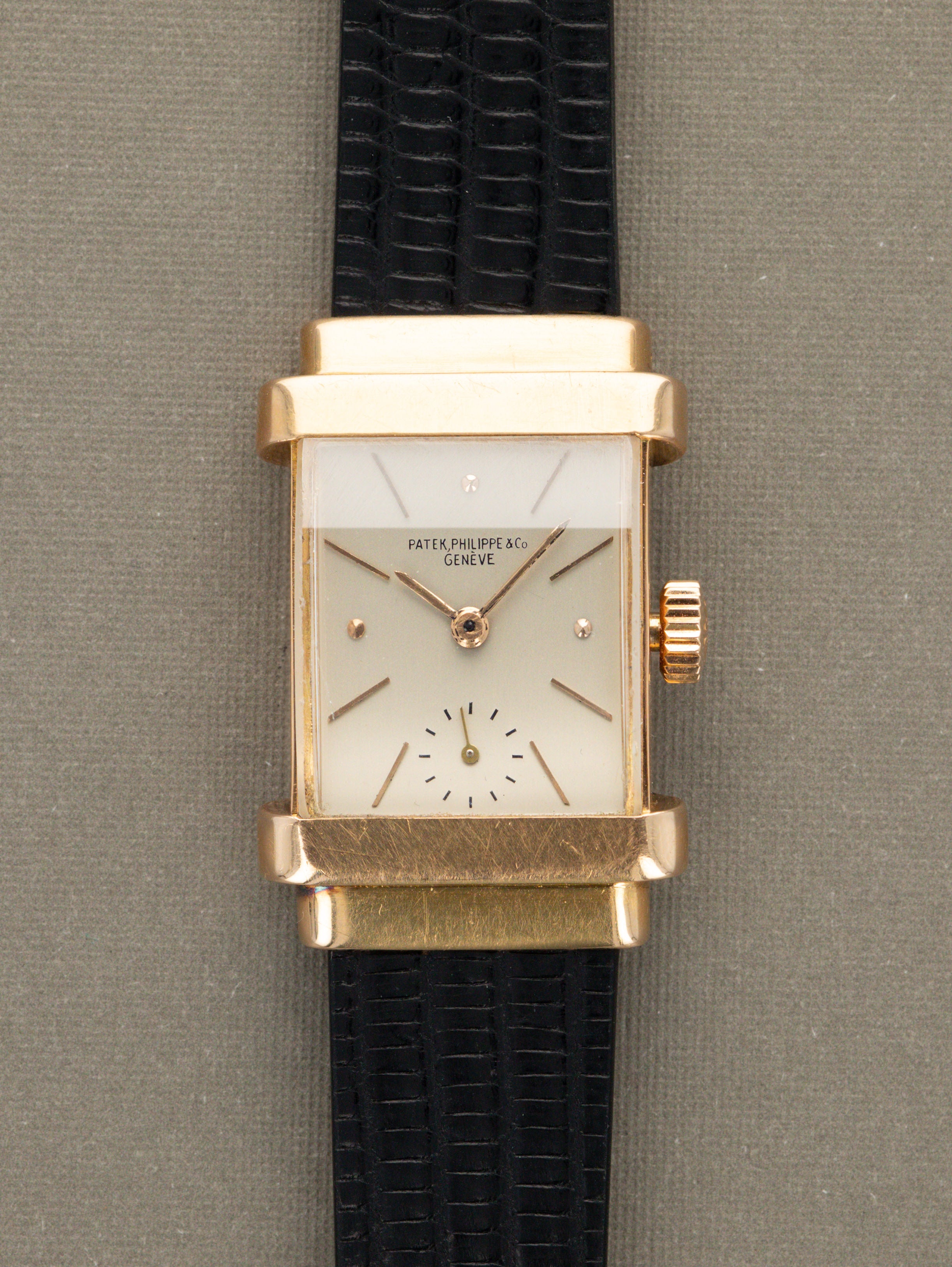 Patek Philippe Rose Gold Dress Watch Ref. 1450 'Top Hat' - 'Brushed' Silver Dial Unpolished