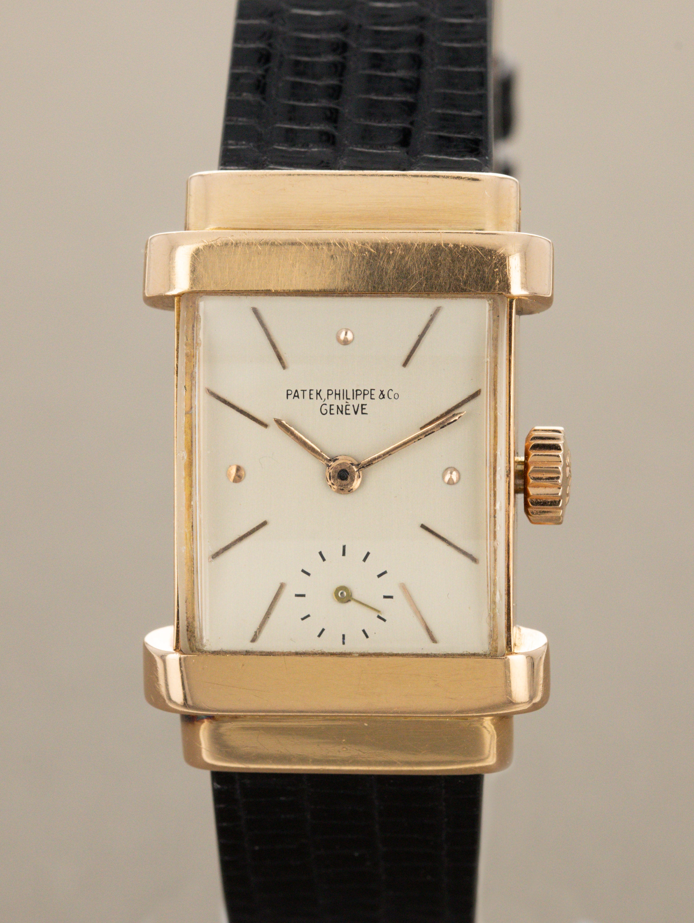 Patek Philippe Rose Gold Dress Watch Ref. 1450 'Top Hat' - 'Brushed' Silver Dial Unpolished