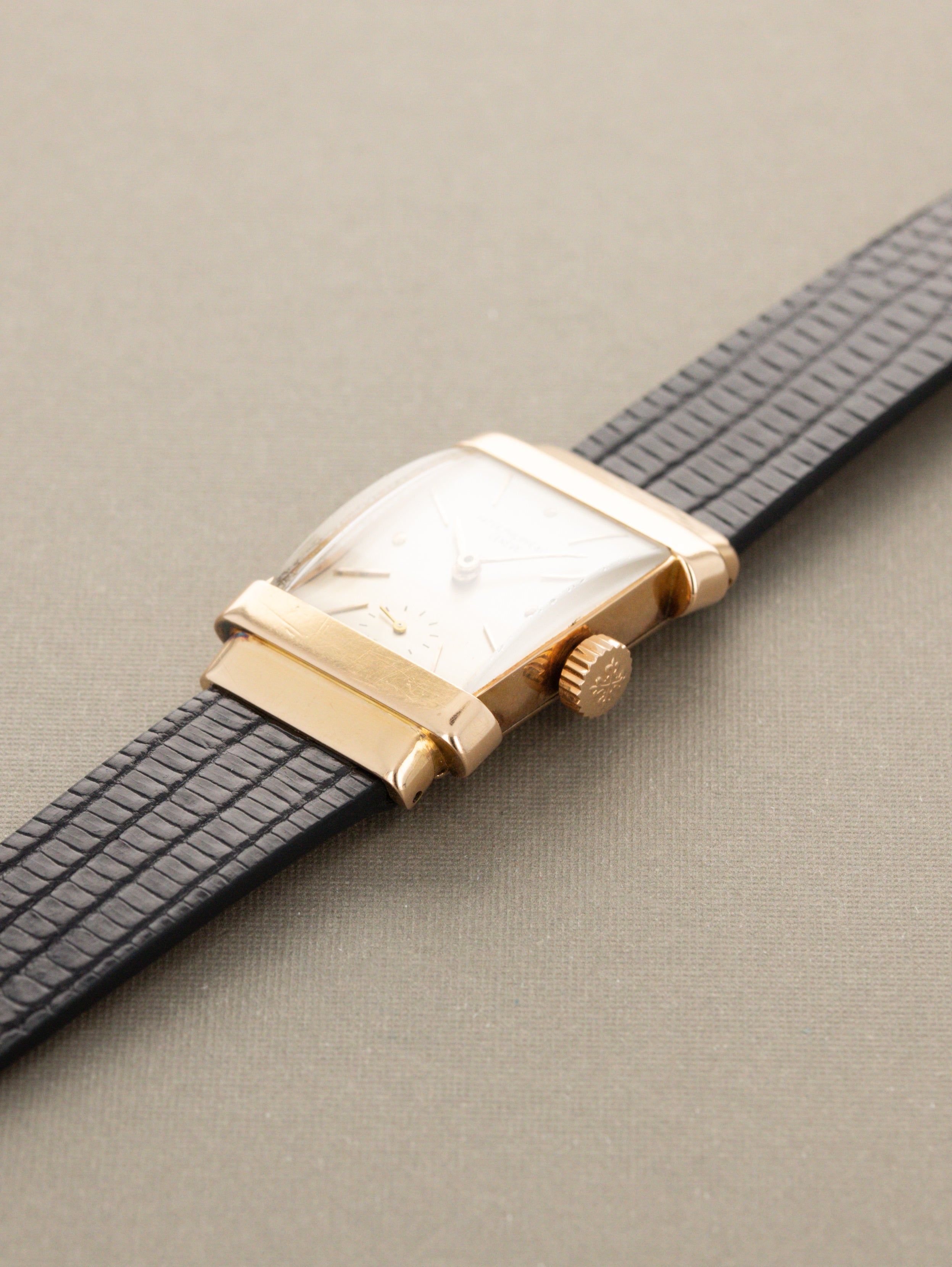 Patek Philippe Rose Gold Dress Watch Ref. 1450 'Top Hat' - 'Brushed' Silver Dial Unpolished