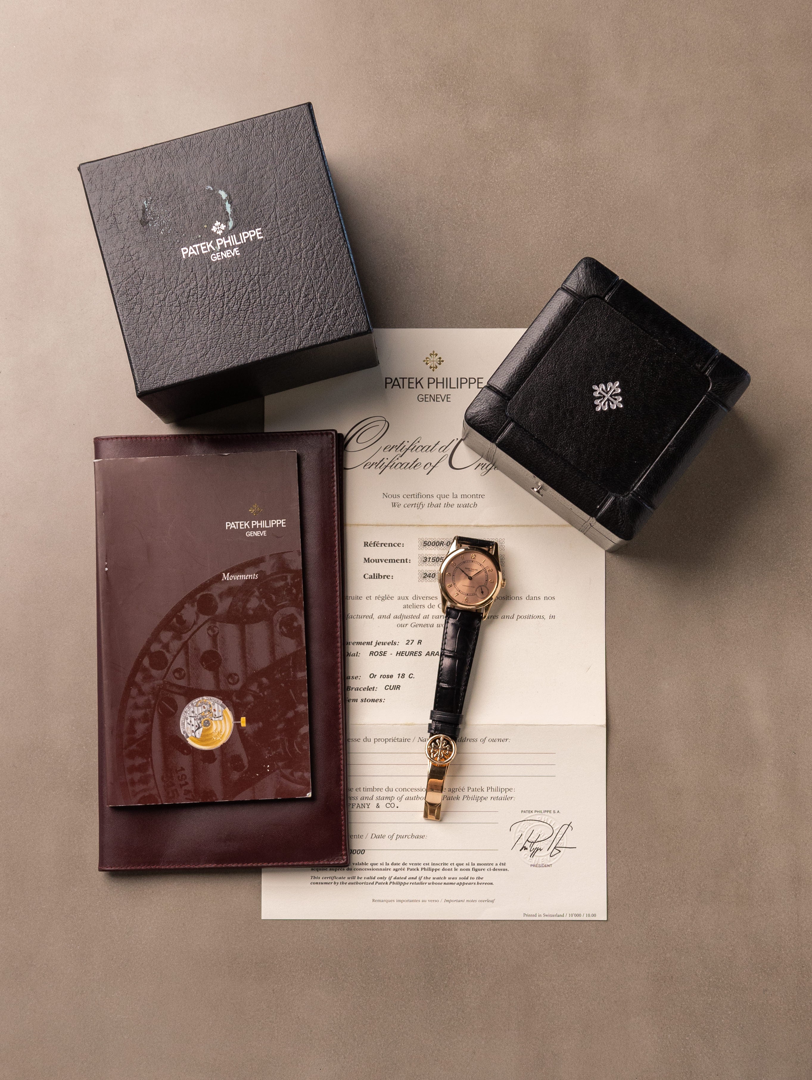 Patek Philippe Calatrava Ref. 5000R - Sunburst Pink 'Tiffany & Co.' Dial Box & Papers