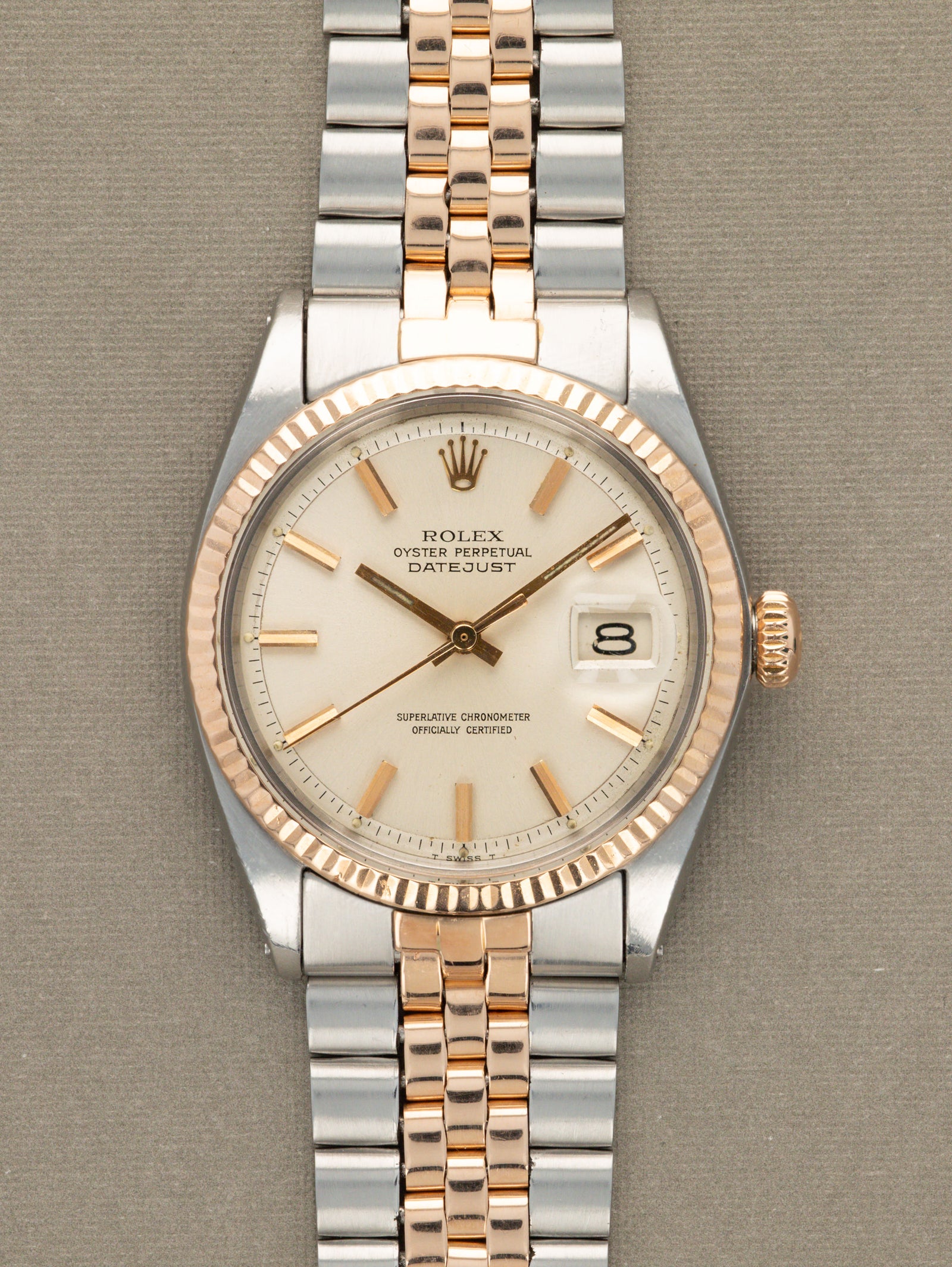 Rolex Datejust Ref. 1601 Two-Tone Rose Gold  - Sunburst Silver Dial w/ Papers