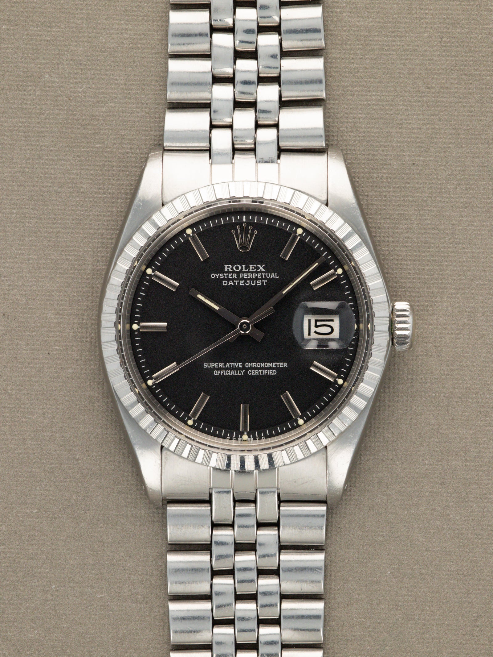 Rolex Datejust Ref. 1603 - Matte Black 'Sigma' Dial Silver Text Unpolished