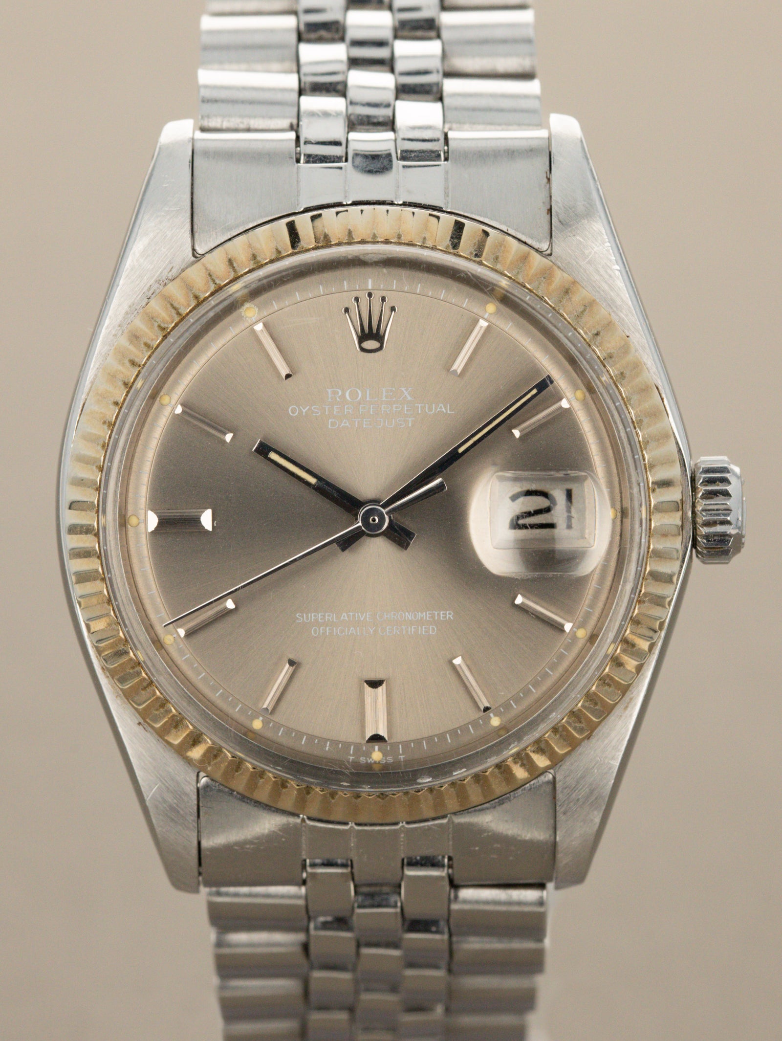 Rolex Datejust Ref. 1601 - Sunburst Grey White 'Vanishing' Text Unpolished W/ Service Papers