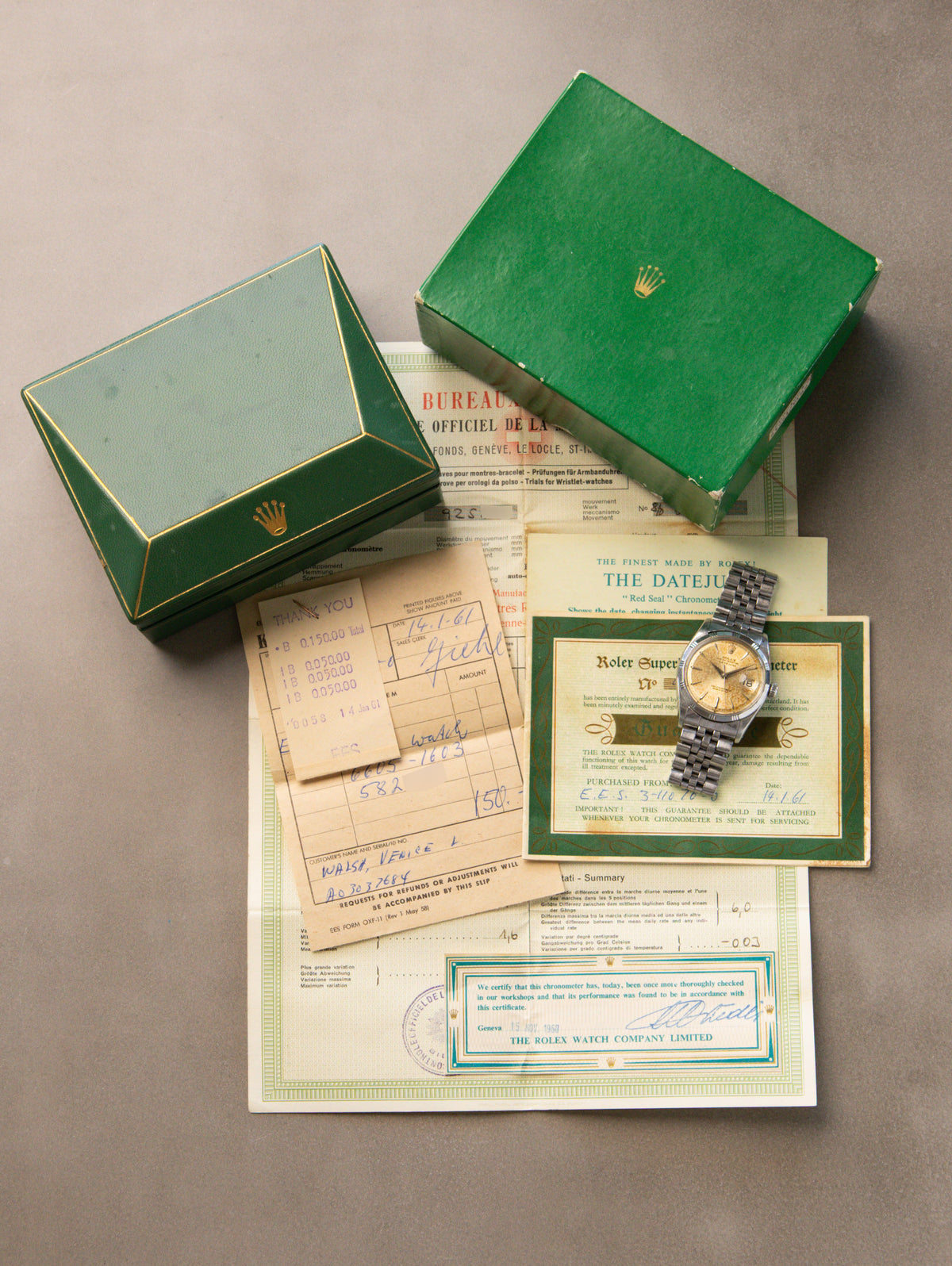 Rolex Datejust Ref. 1603 'Bamboo' - Silver Sunburst 'Crème Brûlée' Patina Dial W/ Box & Papers