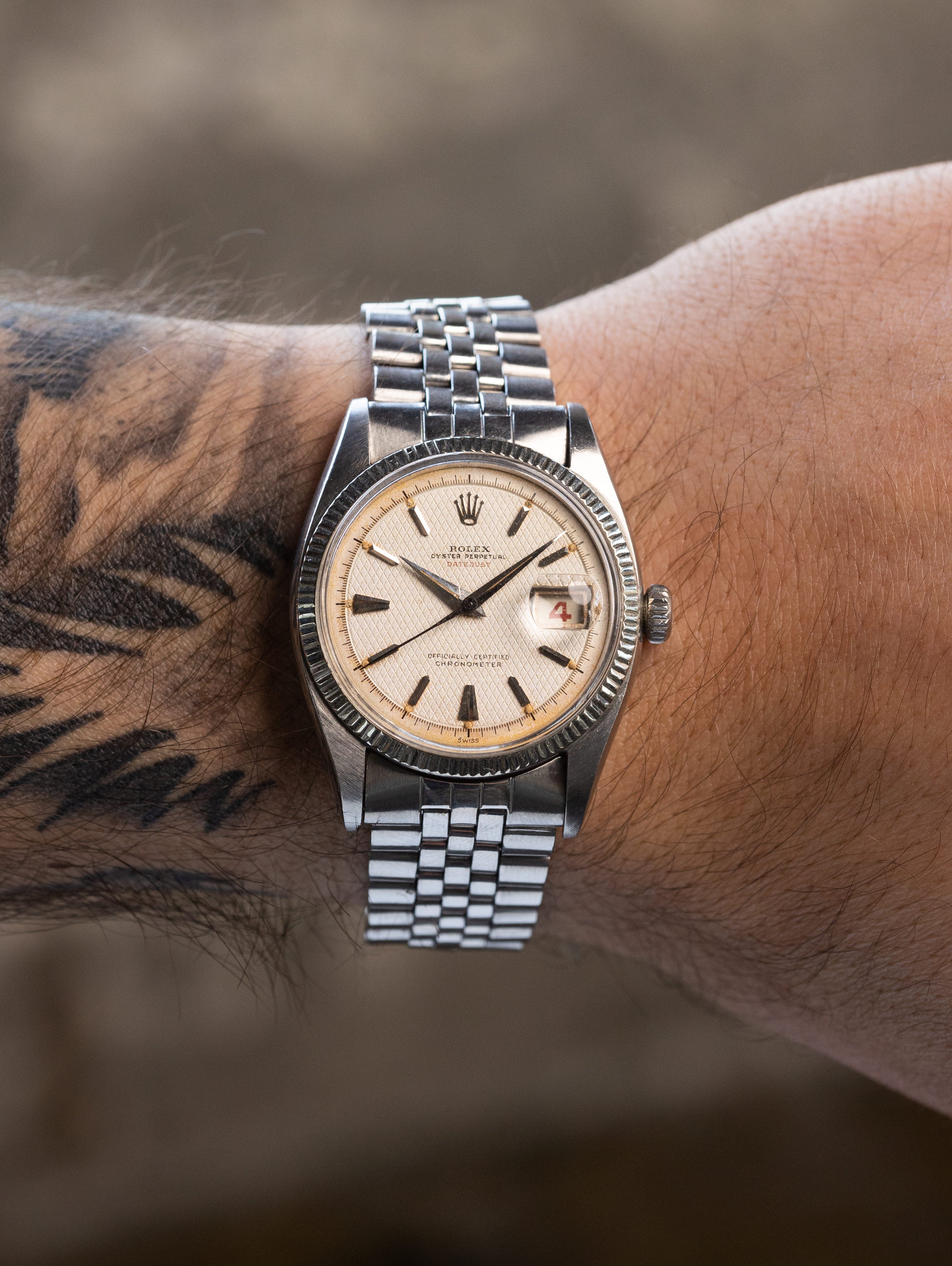 Rolex Datejust Ref. 6305-1  - White 'Honeycomb' Dial with 'Roulette' Date