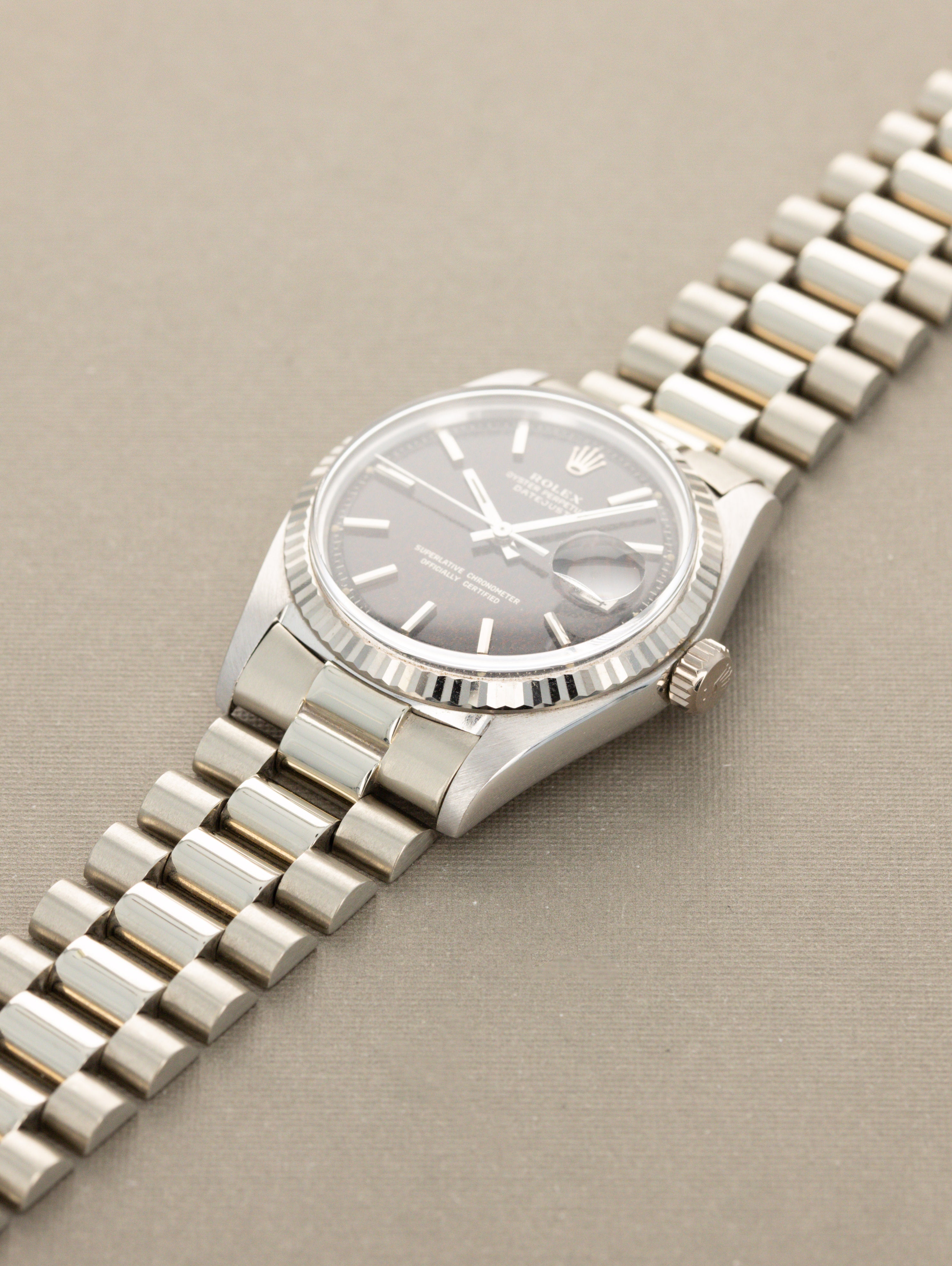 Rolex Datejust Ref. 1601/9 White Gold - Gilt 'Wood' Tropical Dial