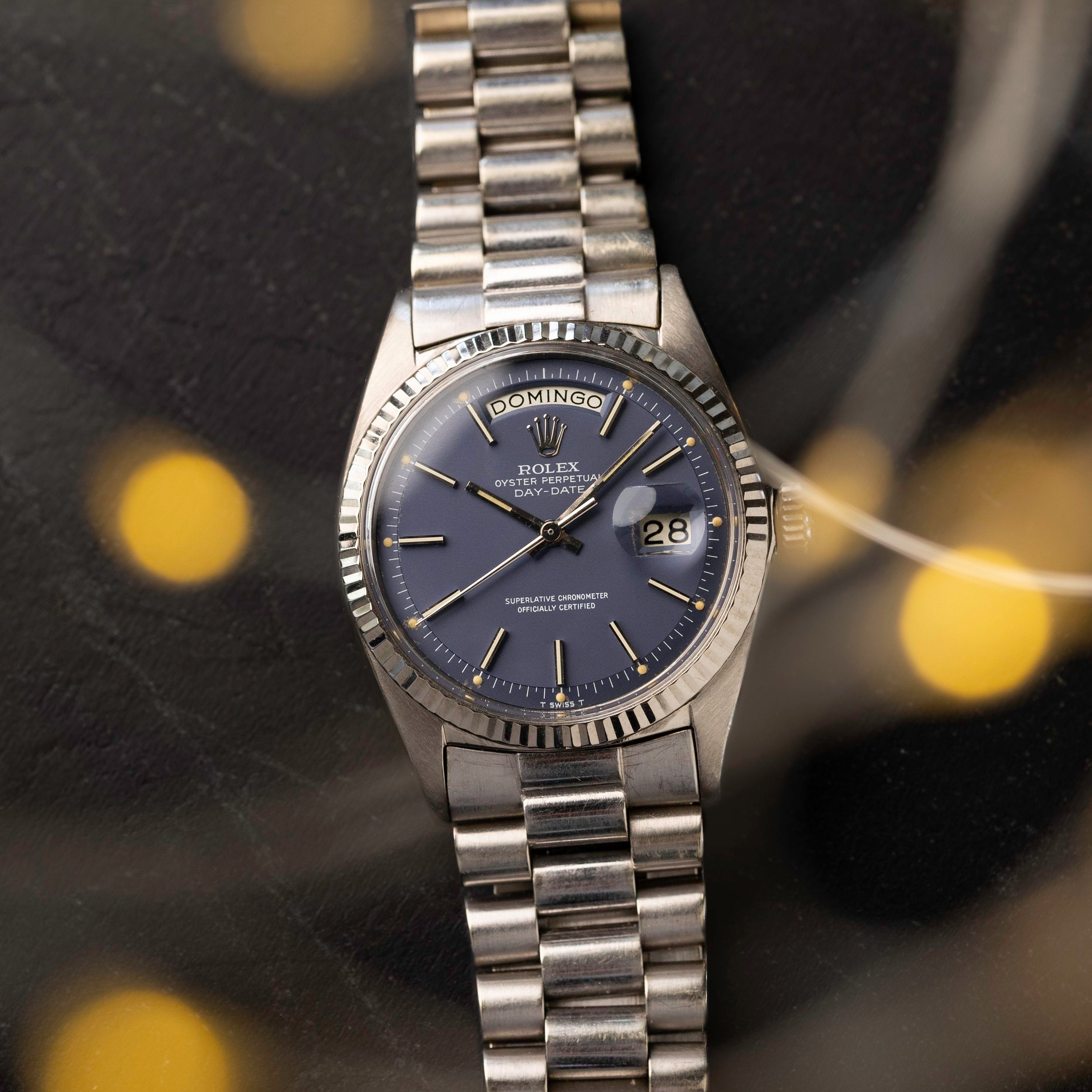 Rolex day date online white gold blue dial