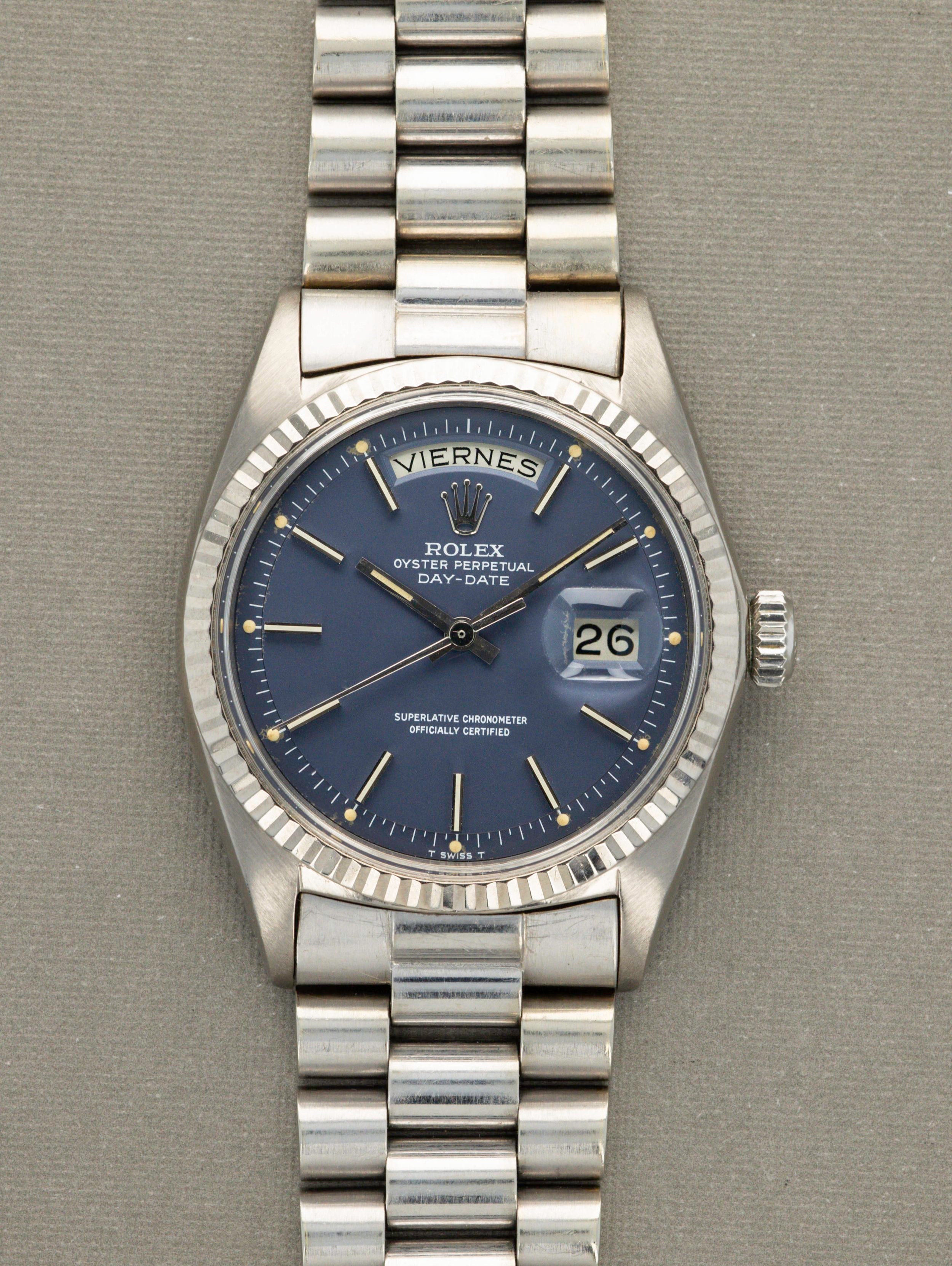 Day date white gold blue dial hot sale