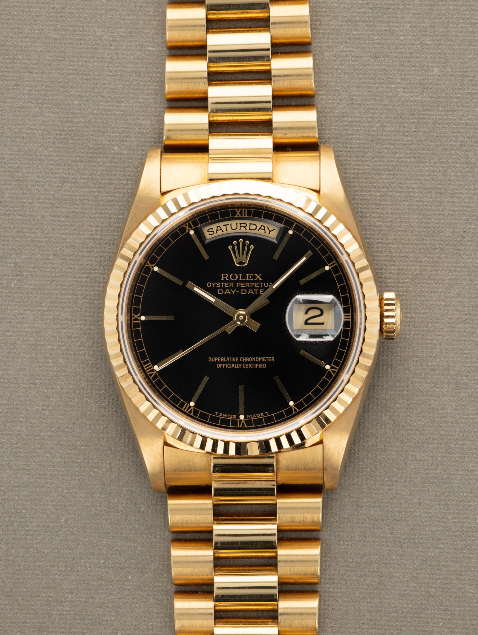 Rolex Day-Date Ref. 18238 - Black 'Sunburst' Dial Unpolished W/ Box & Papers
