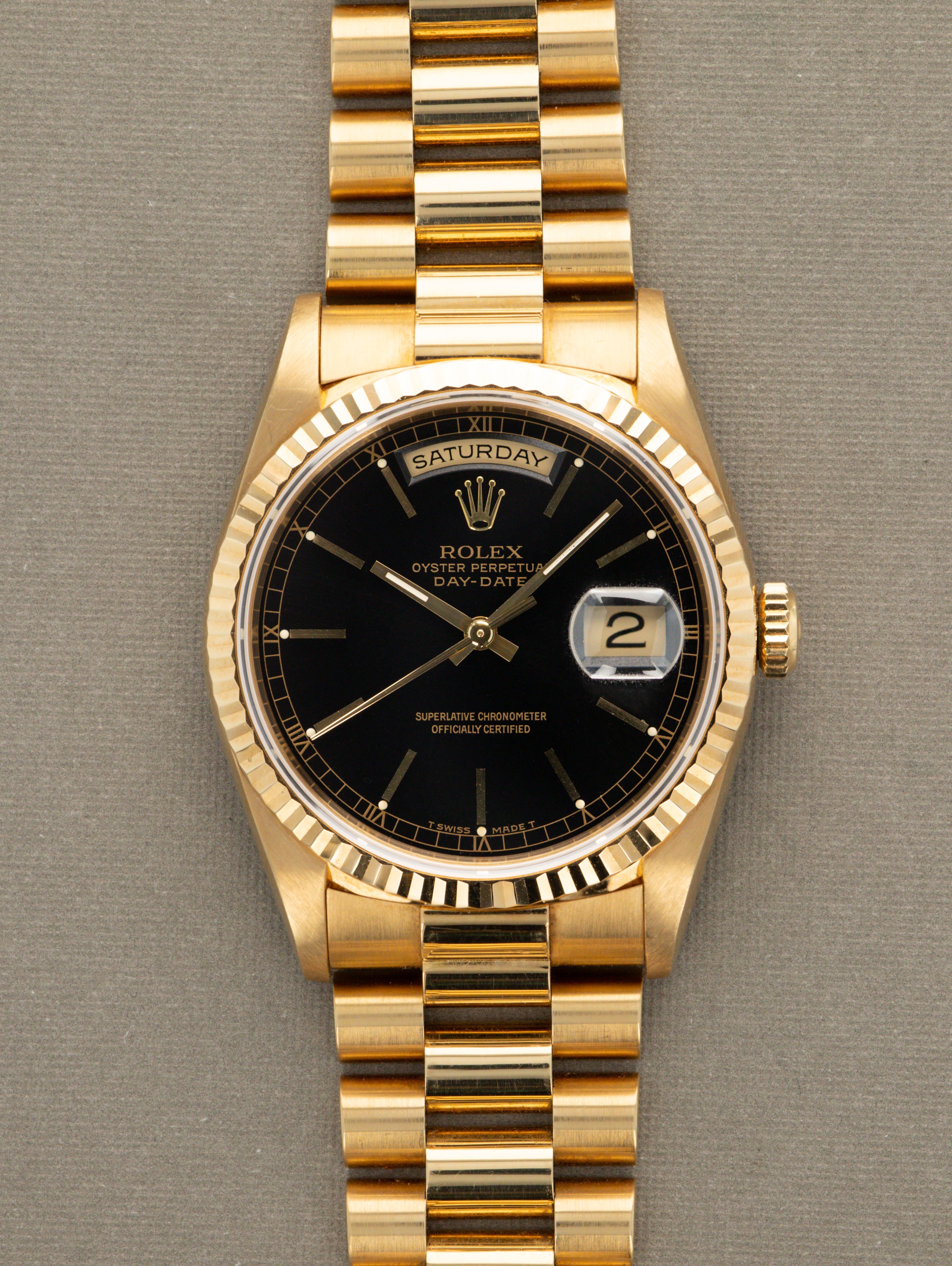 Rolex Day-Date Ref. 18238 - Black 'Sunburst' Dial Unpolished W/ Box & Papers