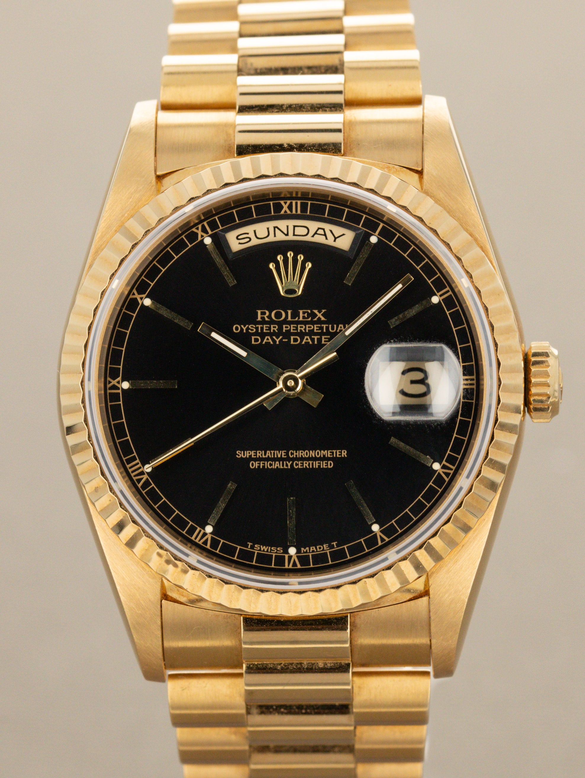 Rolex Day-Date Ref. 18238 - Black 'Sunburst' Dial Unpolished W/ Box & Papers