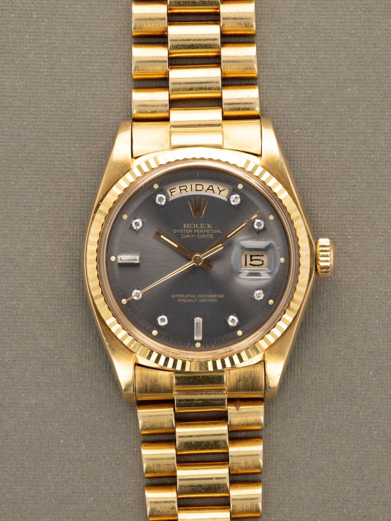 Rolex Day-Date Ref. 1803 - Sunburst Grey 'Sigma' Dial W/ Diamond Indices Unpolished