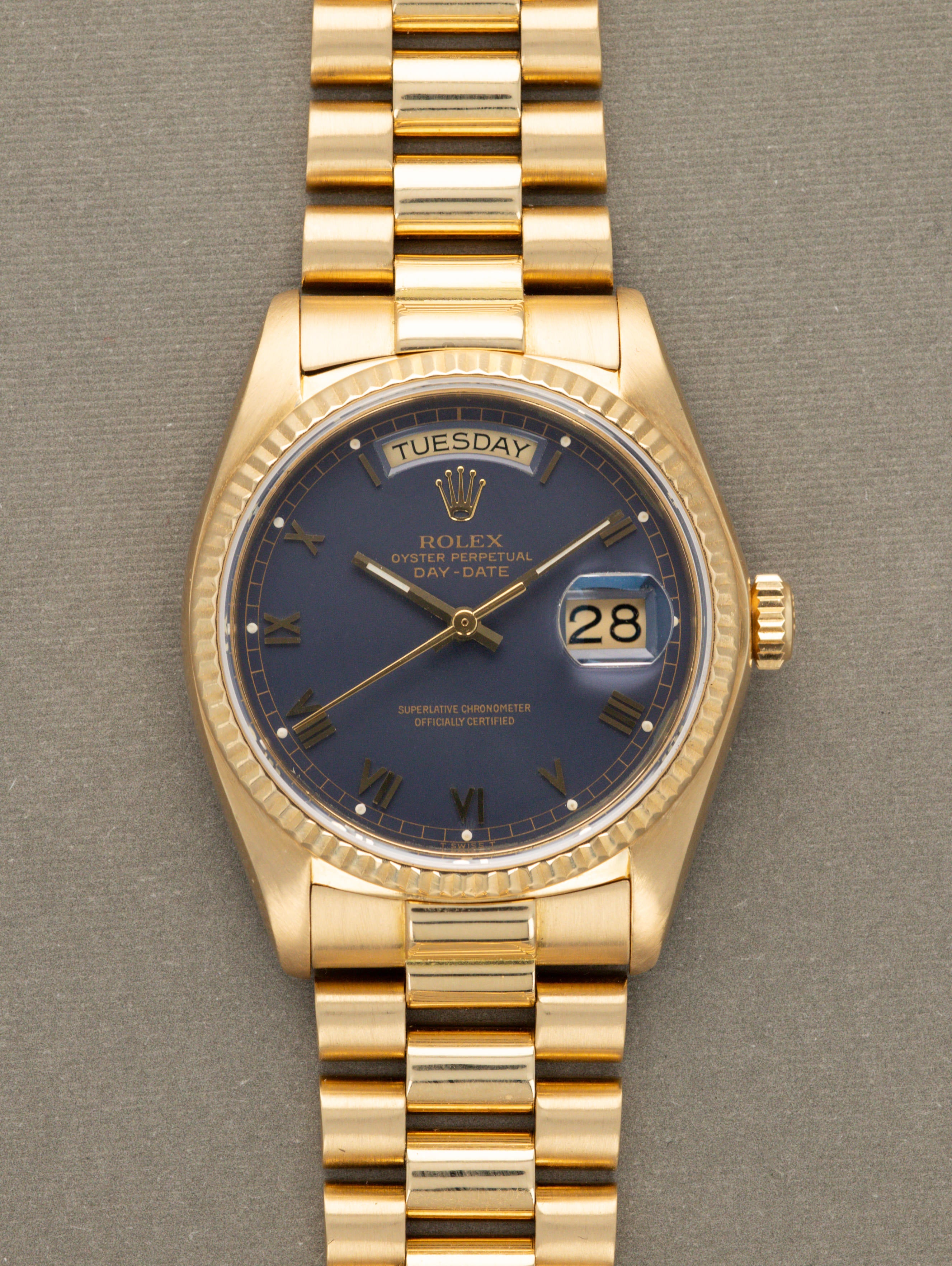 Rolex Day Date Ref. 18038 Blue Roman Dial With Papers