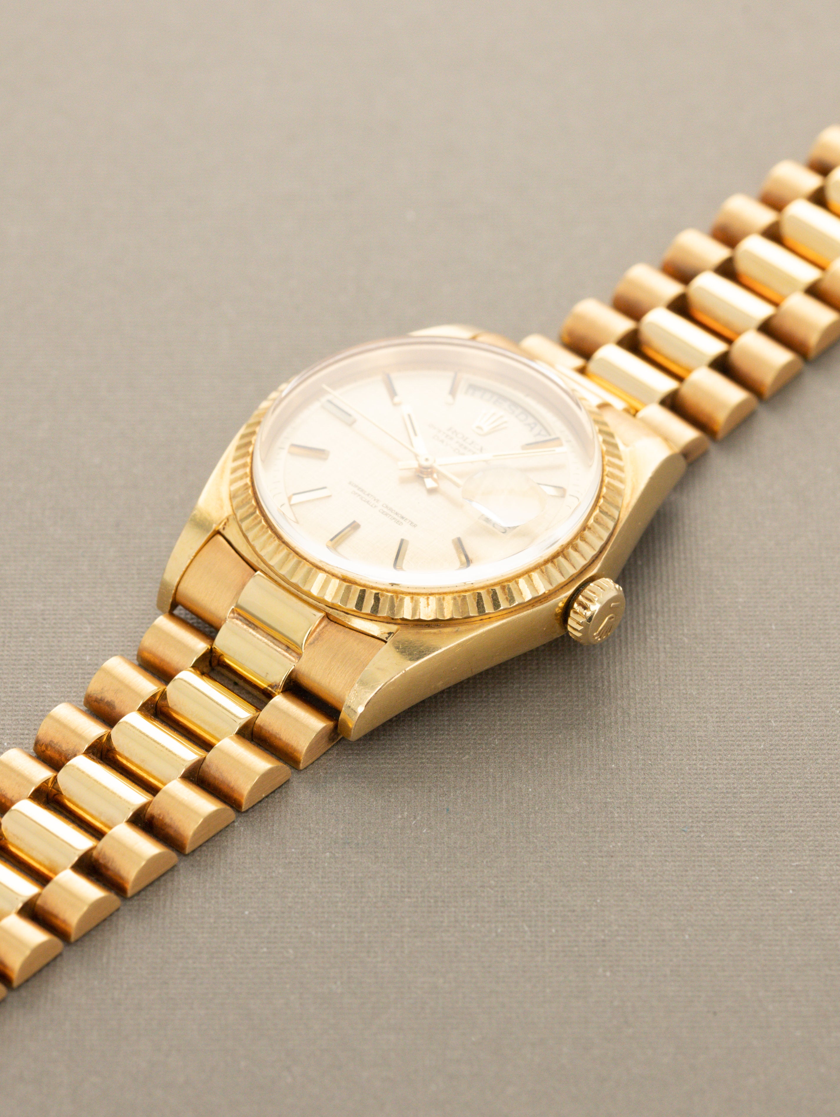 Rolex Day-Date Ref. 1803 - Champagne 'Linen Non-Luminous' Dial Unpolished W/ Box & Papers