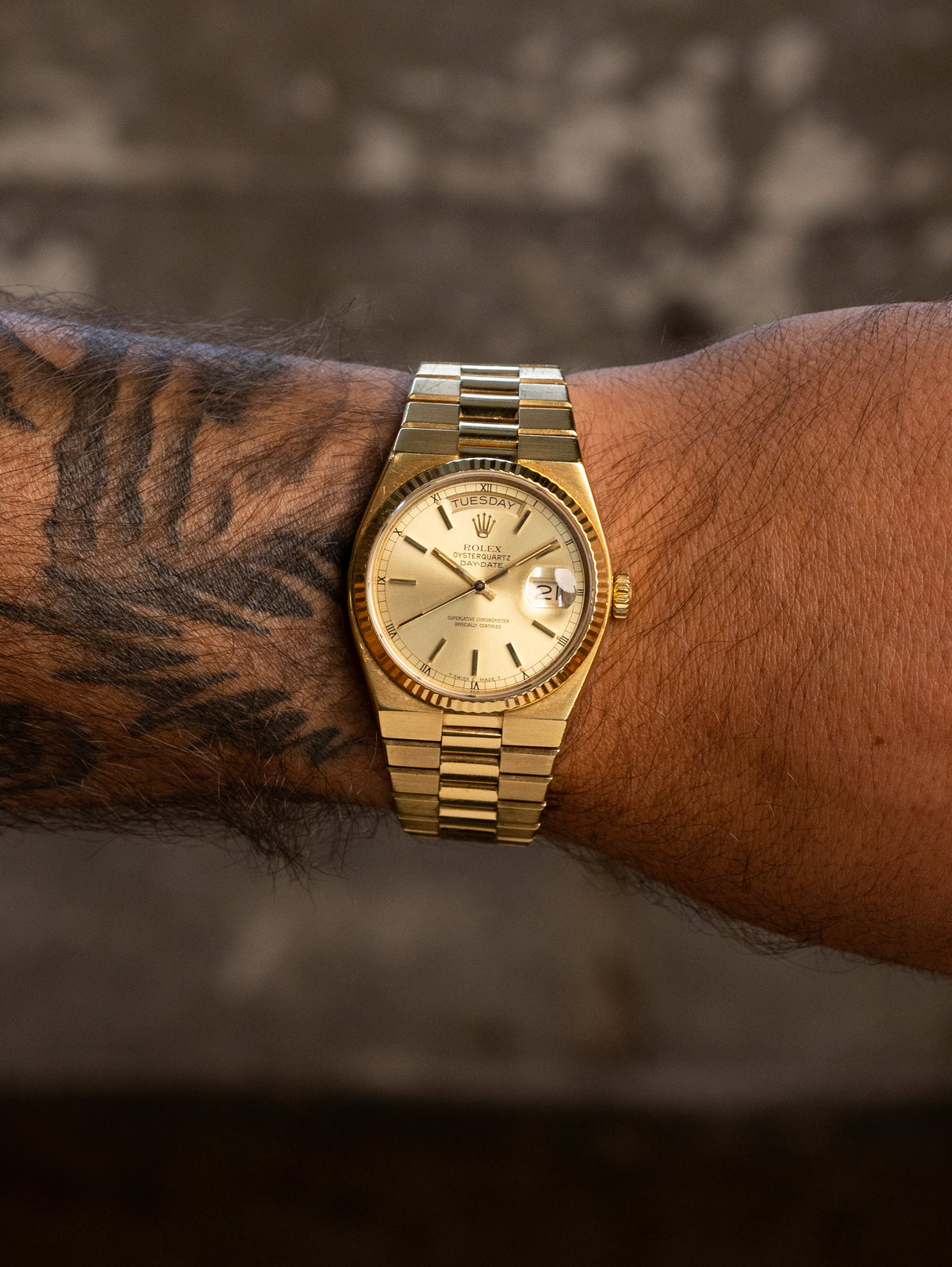 Rolex Oysterquartz Day-Date Ref. 19018 - Sunburst Champagne Dial W/ Box & Papers