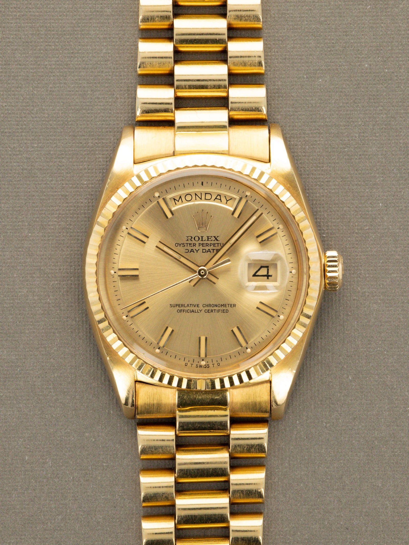 Rolex Day-Date Ref. 1803 - Sunburst Champagne 'Wide Boy-Sigma' Dial Unpolished W/ Box & Papers