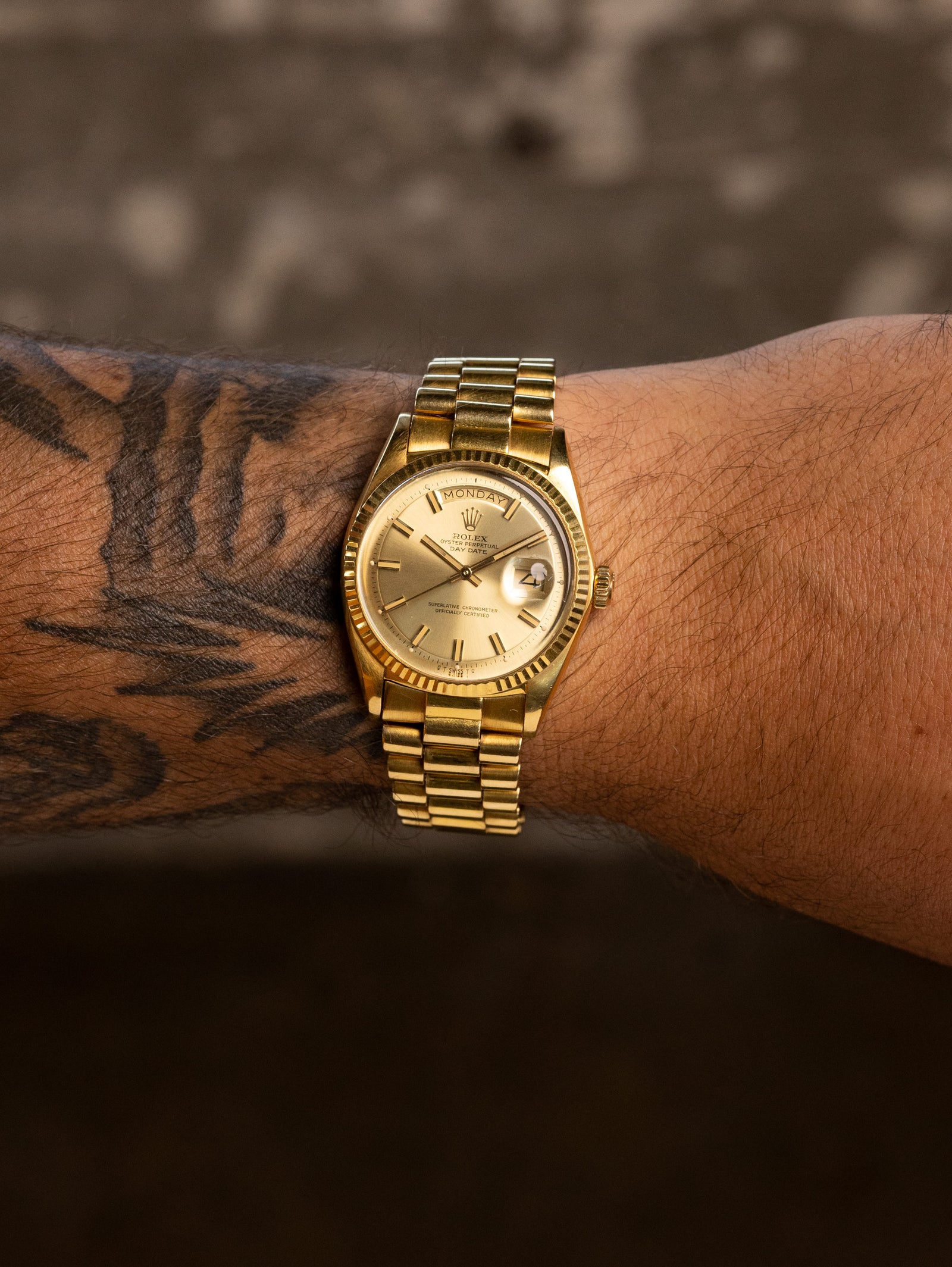 Rolex Day-Date Ref. 1803 - Sunburst Champagne 'Wide Boy-Sigma' Dial Unpolished W/ Box & Papers