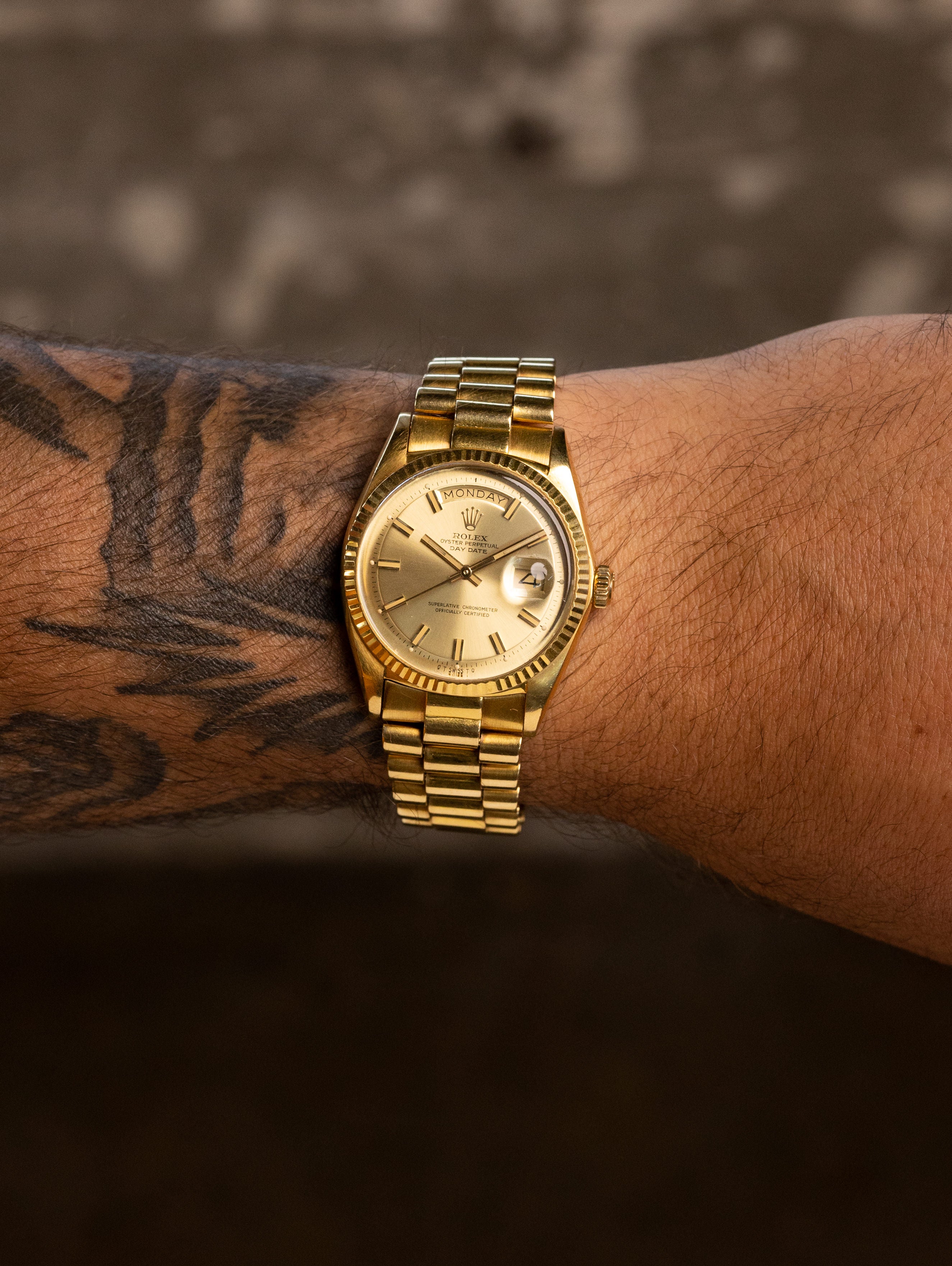 Rolex Day-Date Ref. 1803 - Sunburst Champagne 'Wide Boy-Sigma' Dial Unpolished W/ Box & Papers