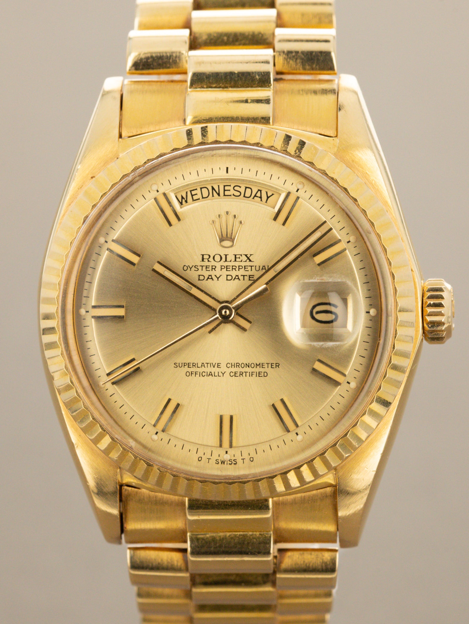 Rolex Day-Date Ref. 1803 - Sunburst Champagne 'Wide Boy-Sigma' Dial Unpolished W/ Box & Papers