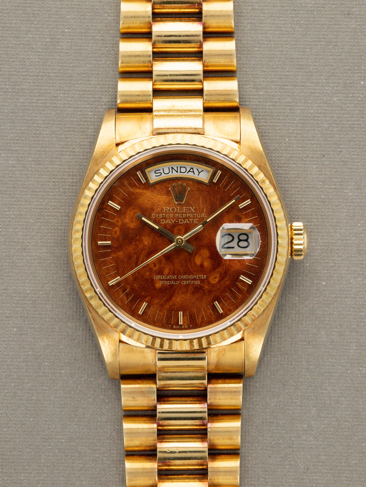 Rolex Day-Date Ref. 18038 - Burlwood Dial with Papers