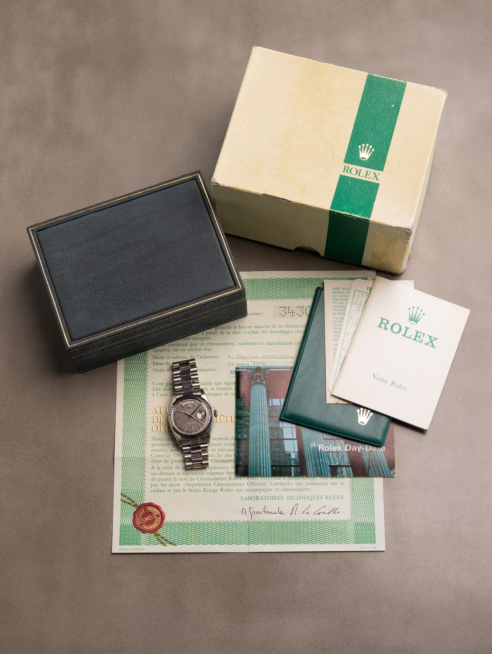 Rolex Day-Date Ref. 1803/9 - Satin Grey Dial Unpolished W/ Box & Papers