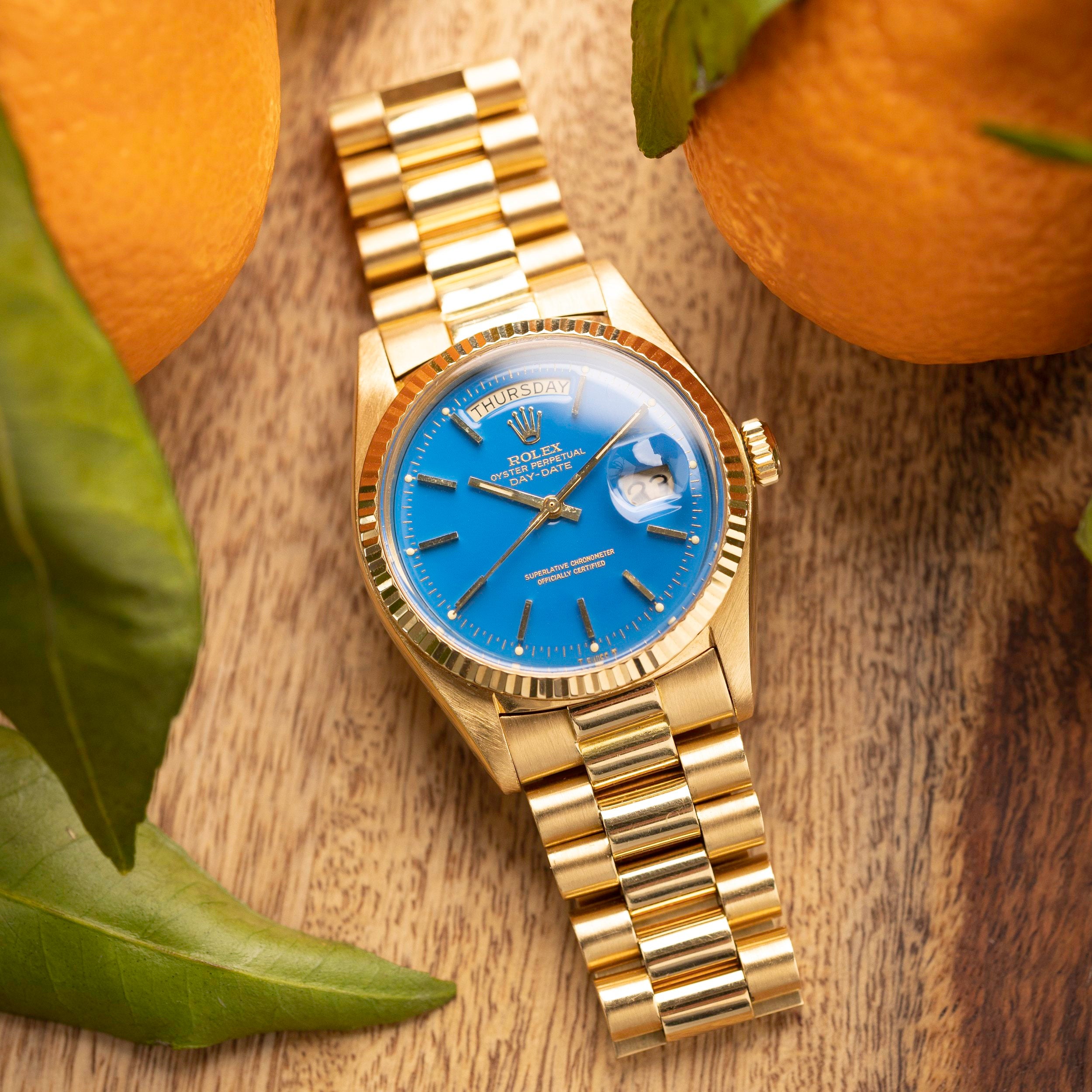 Rolex day date sale gold blue