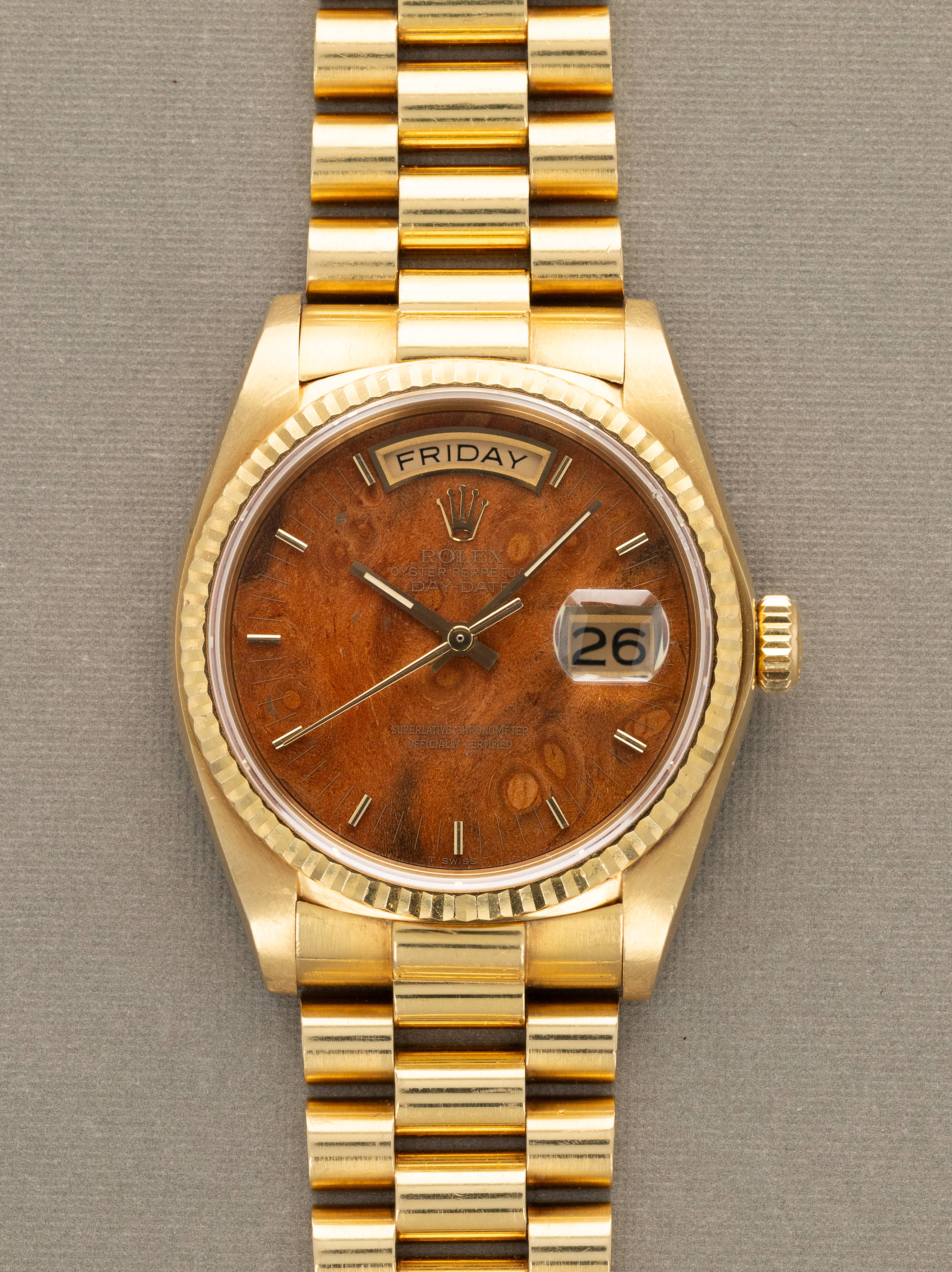 Rolex Day-Date Ref. 18038 - 'Burlwood' Dial Unpolished