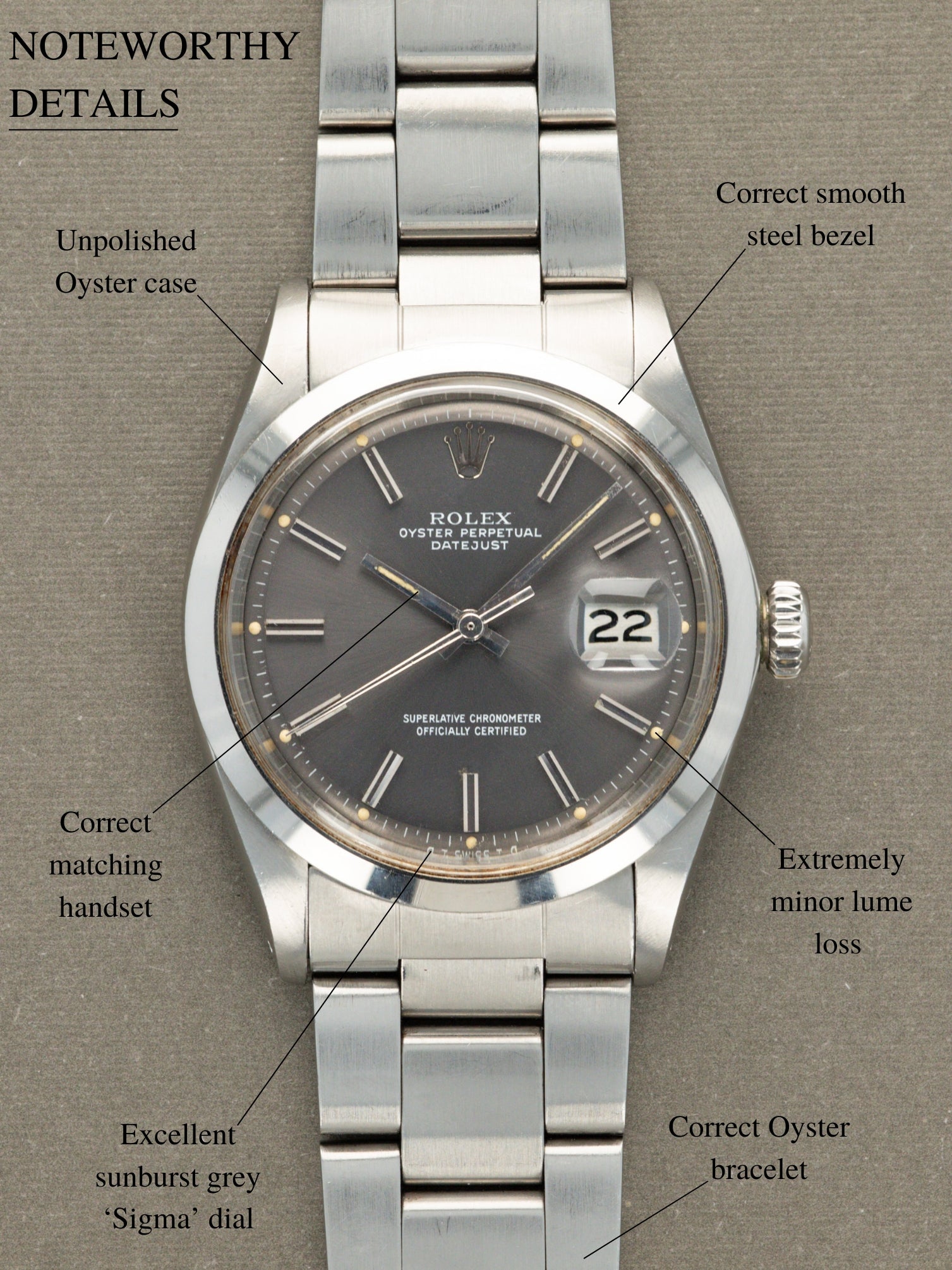 Rolex Datejust Ref. 1600 - Grey 'Sigma' Dial Unpolished