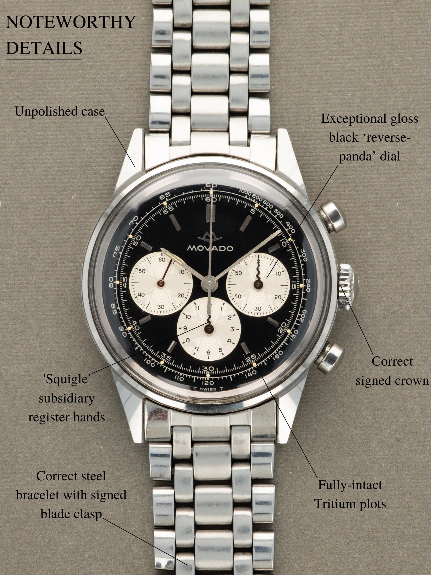 Movado M95 Chronograph - 'Reverse Panda' Exceptional Unpolished Condition