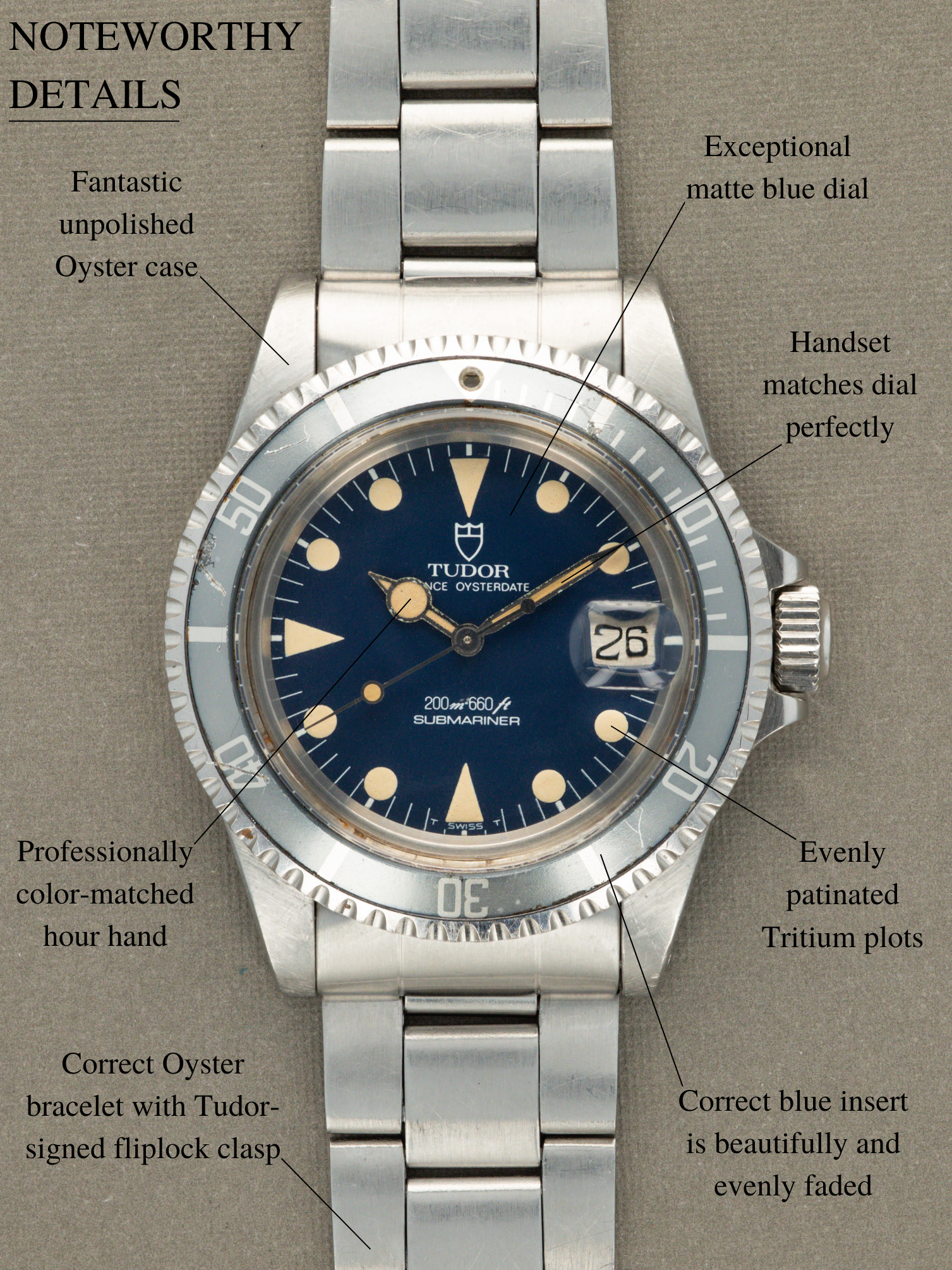 Tudor Submariner Date Ref. 76100 'Lollipop' - Blue Dial Unpolished