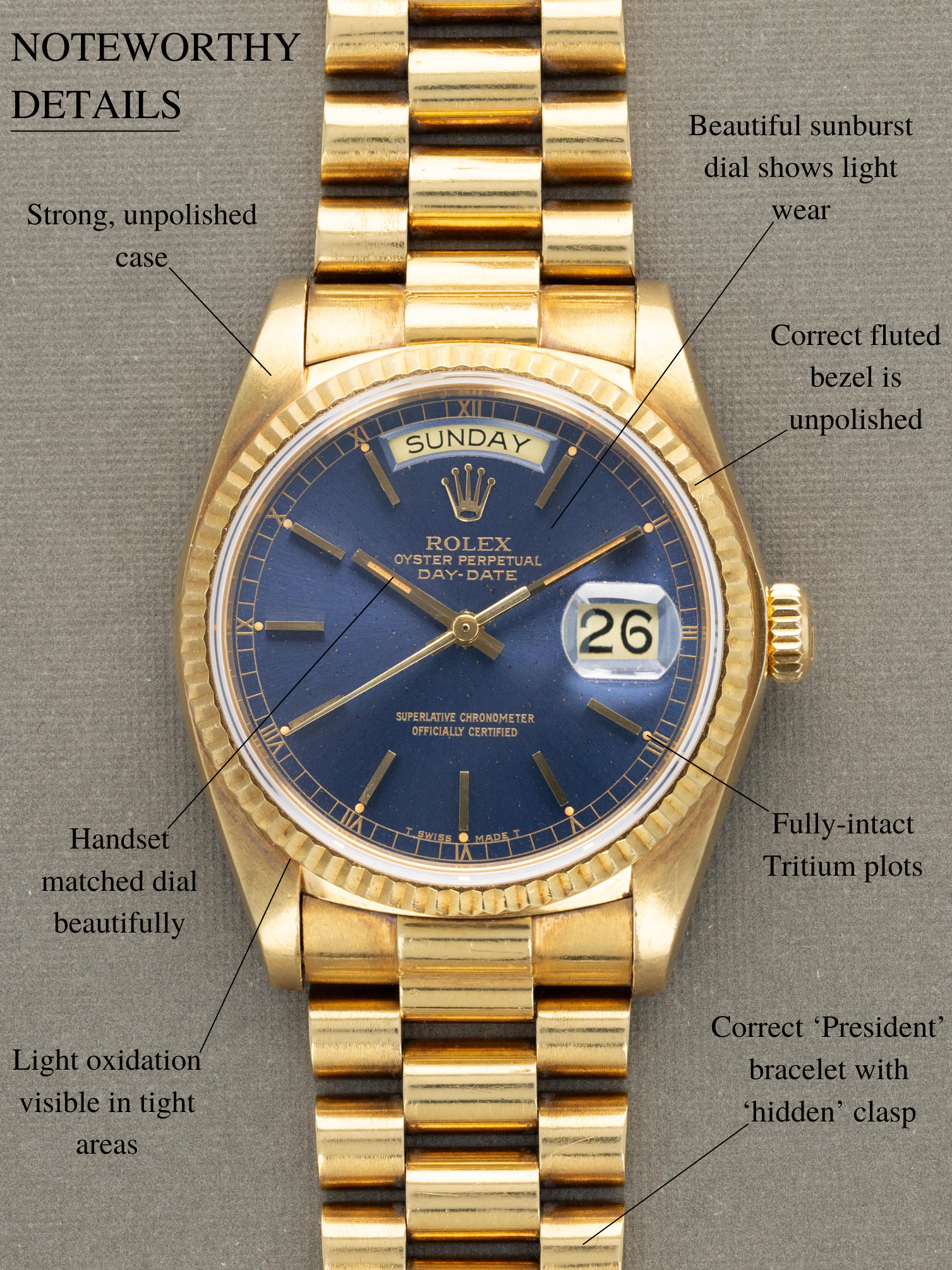 Rolex Day-Date Ref. 18038 - Navy Blue Sunburst Dial Unpolished