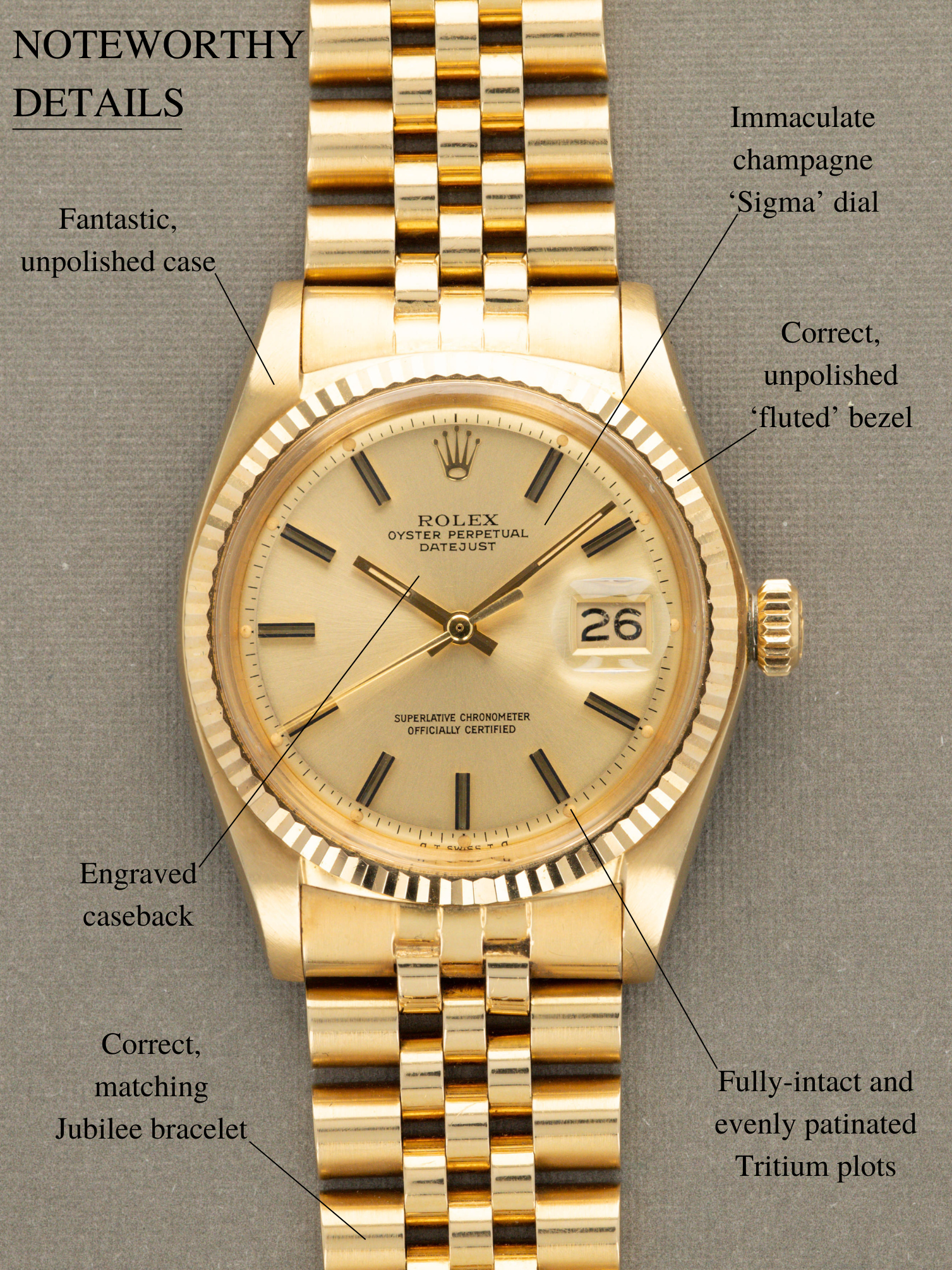 Rolex Datejust Ref. 1601/8 - Champagne 'Sigma' Dial w/ Provenance & Documentation