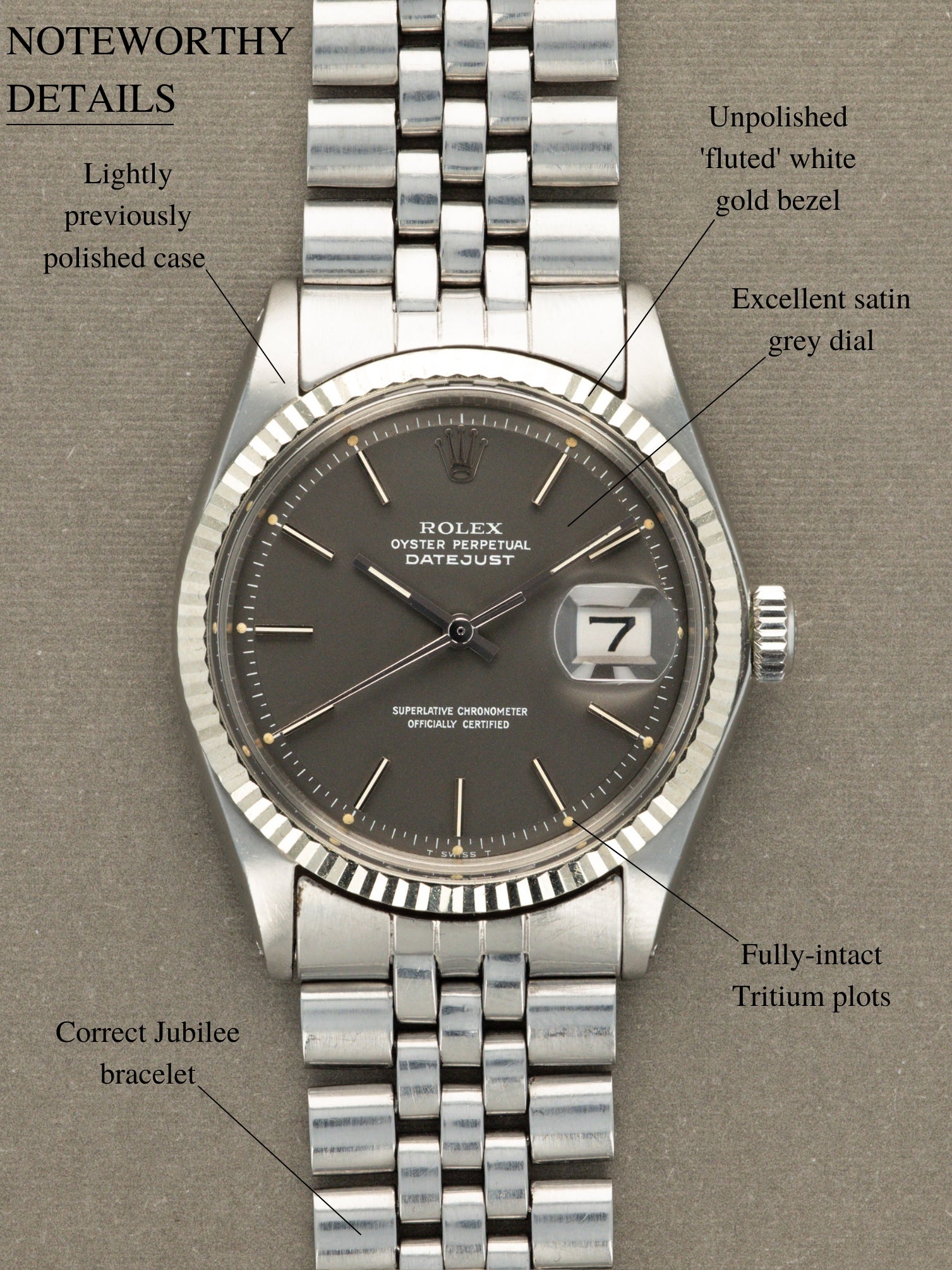 Rolex Datejust Ref. 1601 - Grey 'Satin' Dial