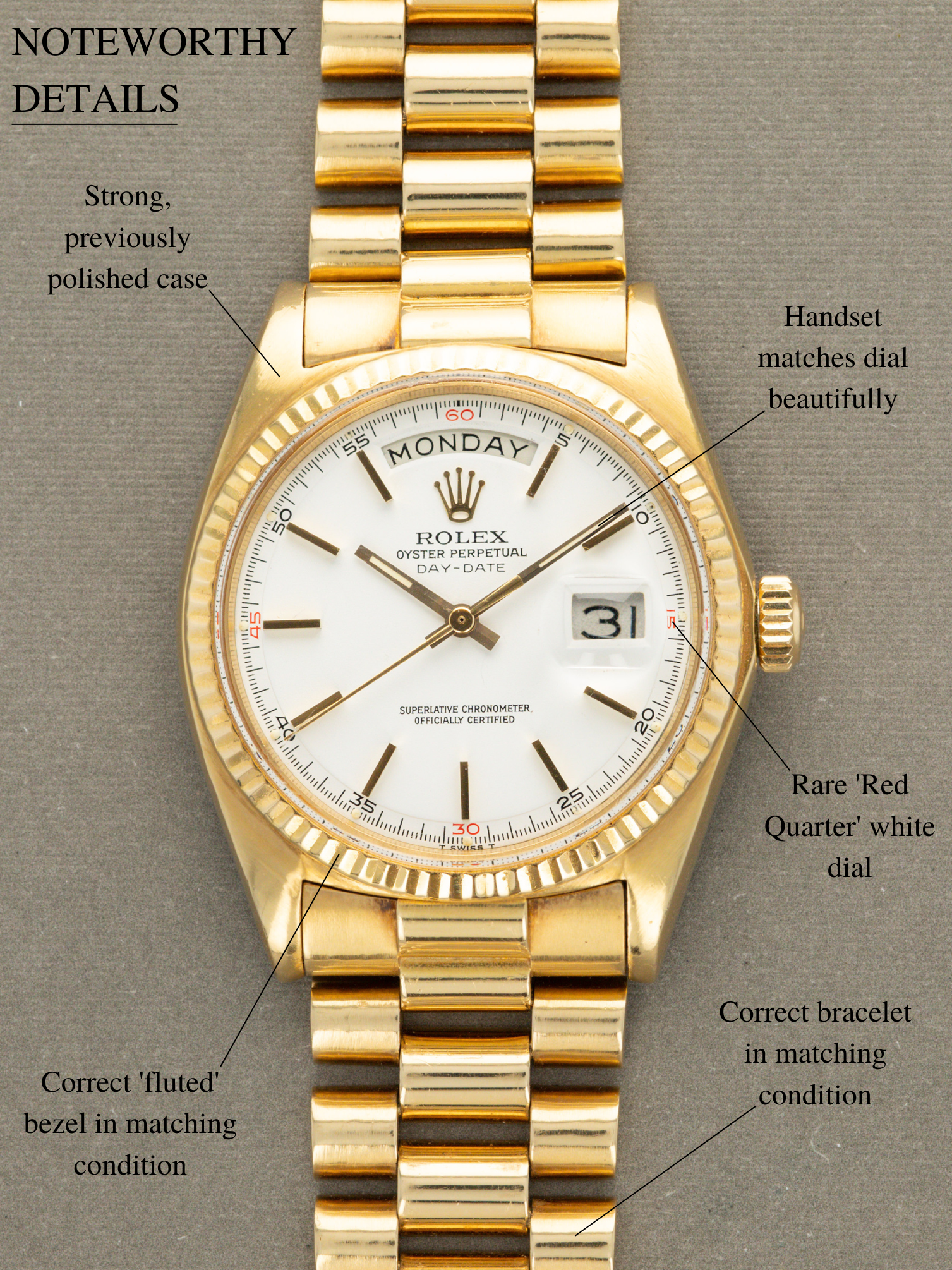 Rolex Day-Date Ref. 1803 - Matte White 'Red Quarter' Dial