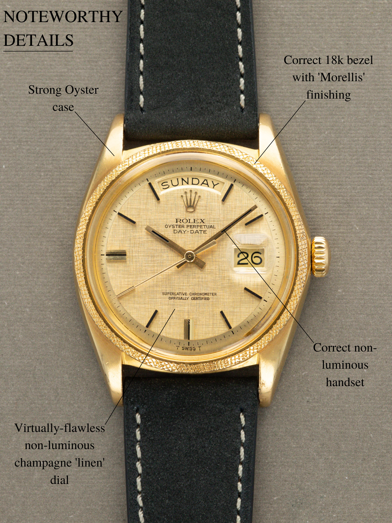 Rolex Day-Date Ref. 1811 'Morellis' - Non-Luminous Champagne 'Linen' Dial