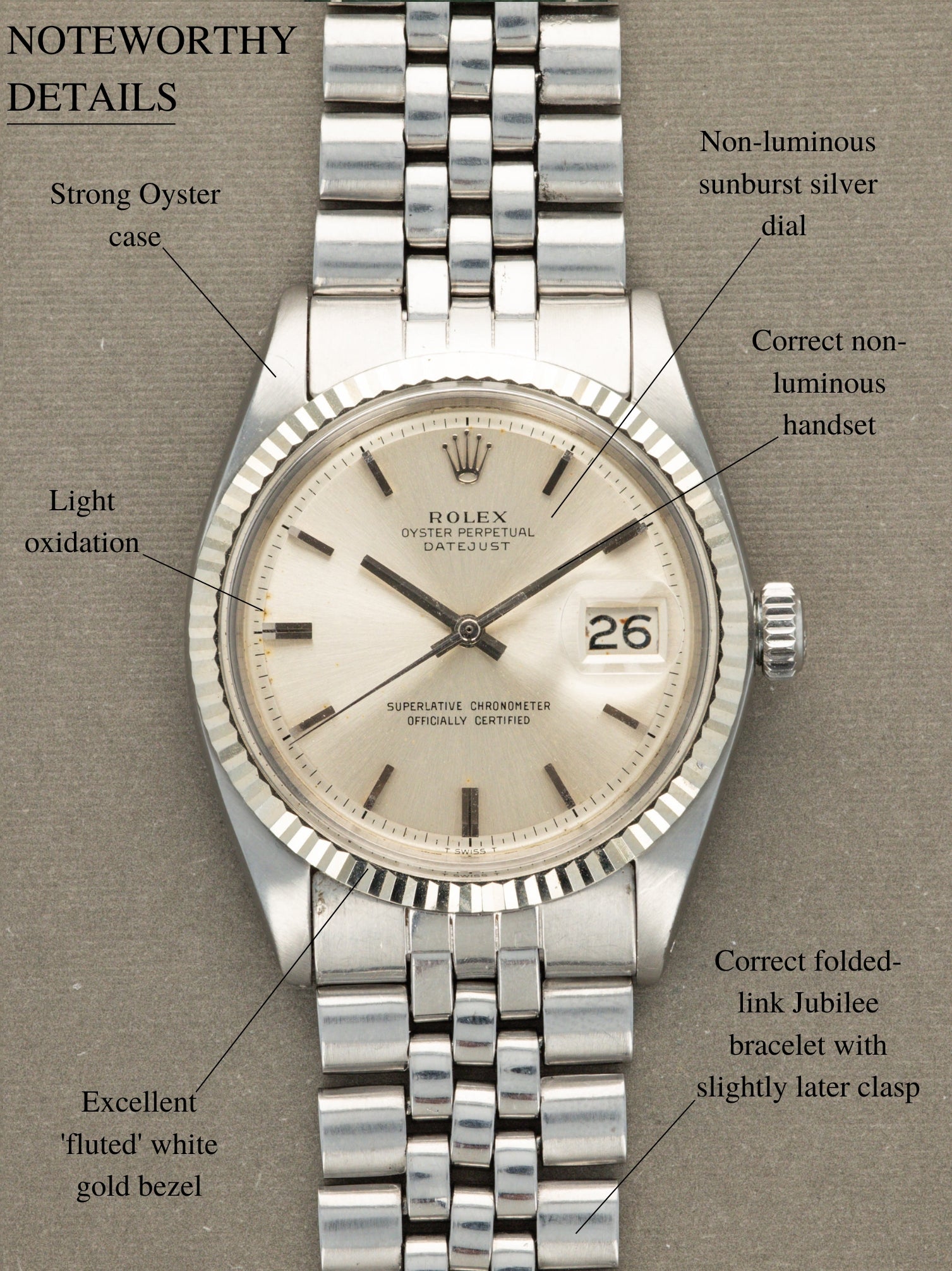 Rolex Datejust Ref. 1601 - Sunburst Silver Non-Luminous Dial