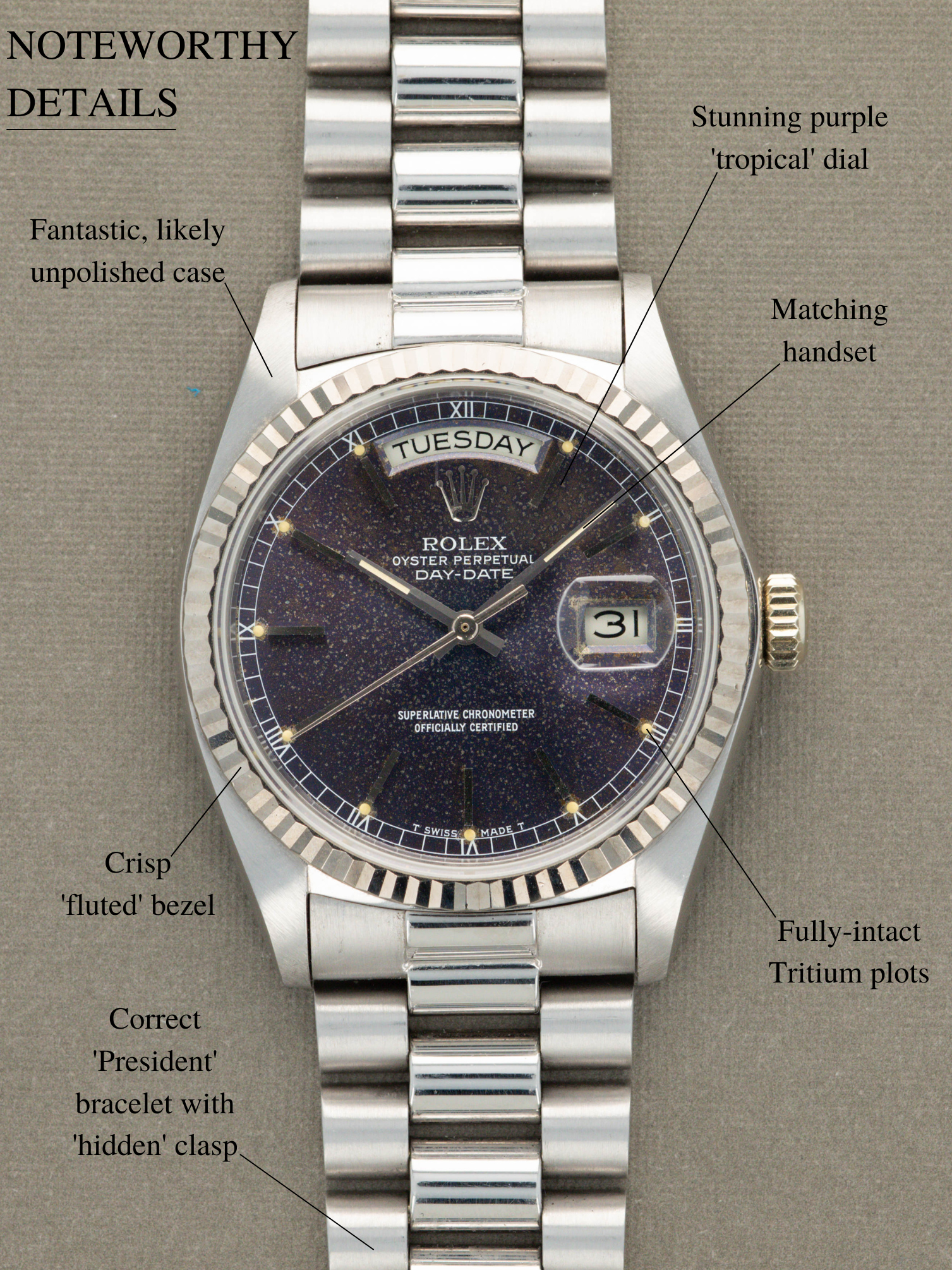 Rolex Day-Date Ref. 18039 - Purple 'Tropical' Dial