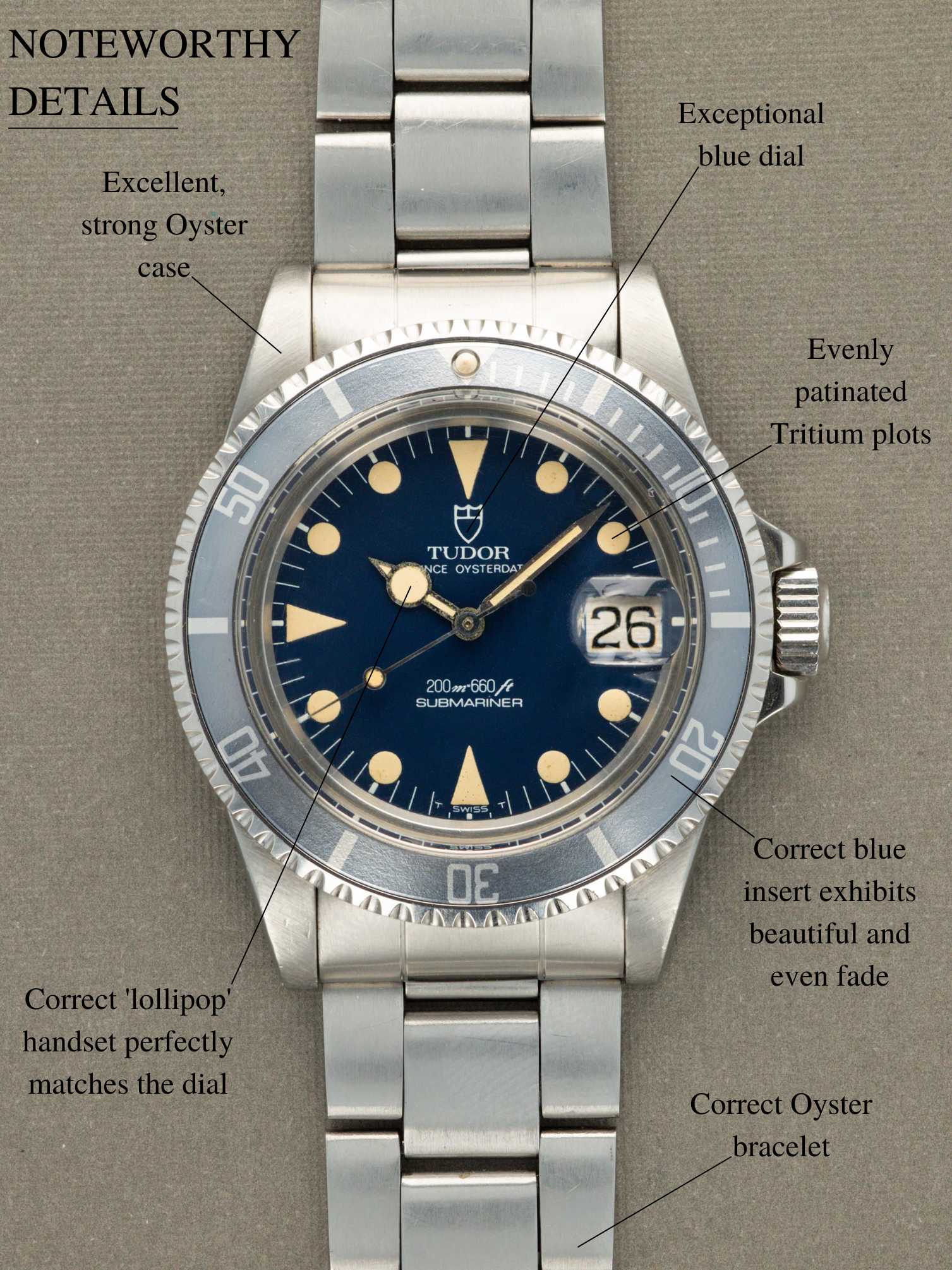 Tudor Submariner Date Ref. 76100 'Lollipop' - Blue Dial W/ Box & Papers