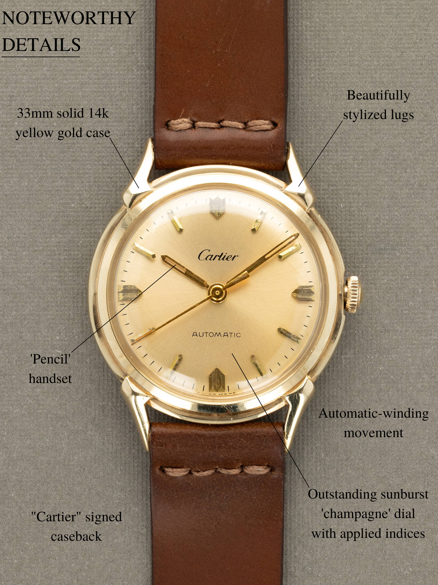 Cartier 'Fancy Lug' Automatic Dress Watch - 14K Yellow Gold