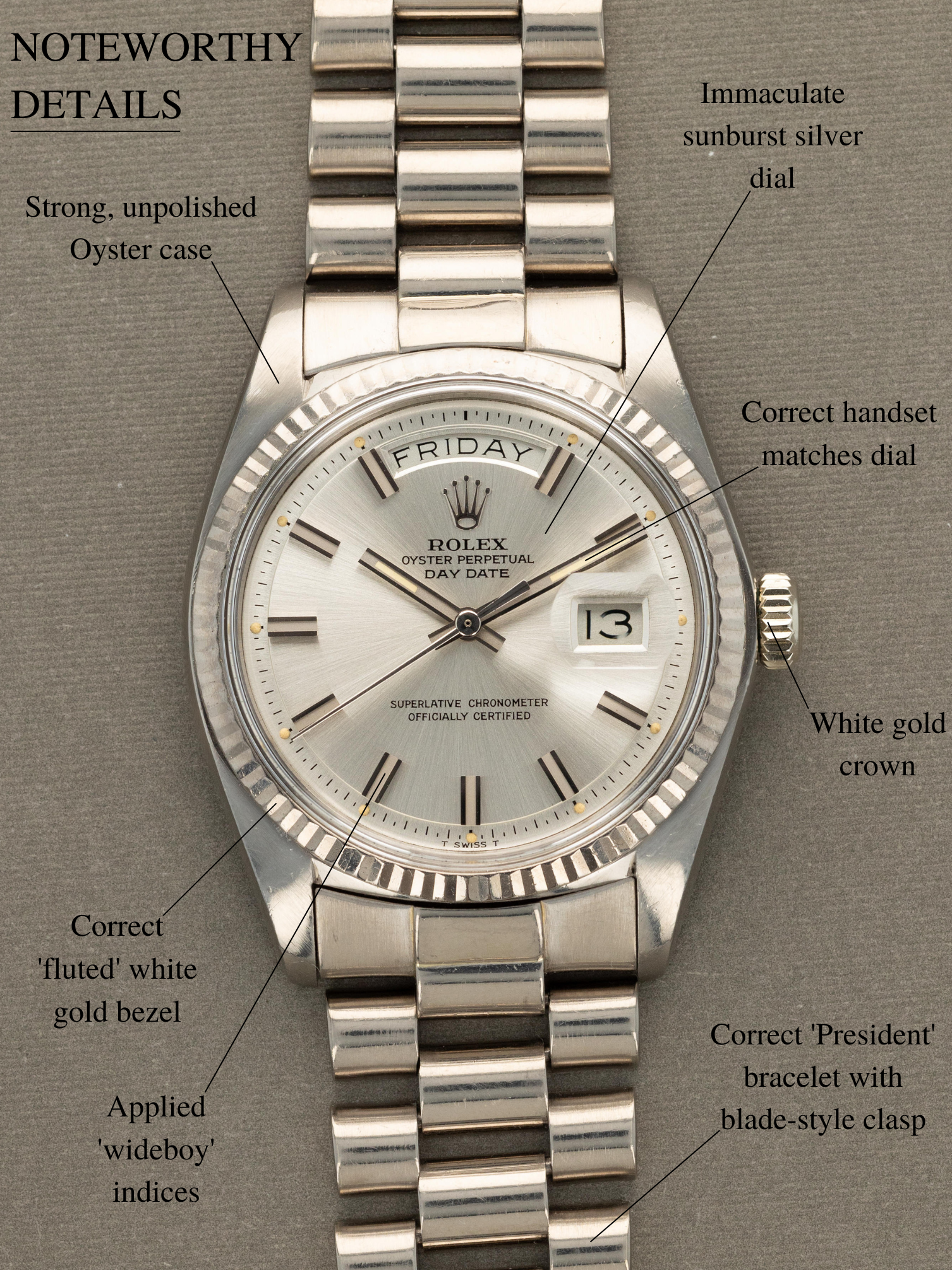 Rolex Day-Date Ref. 1803/9 - Sunburst Silver 'Wideboy' Dial Unpolished