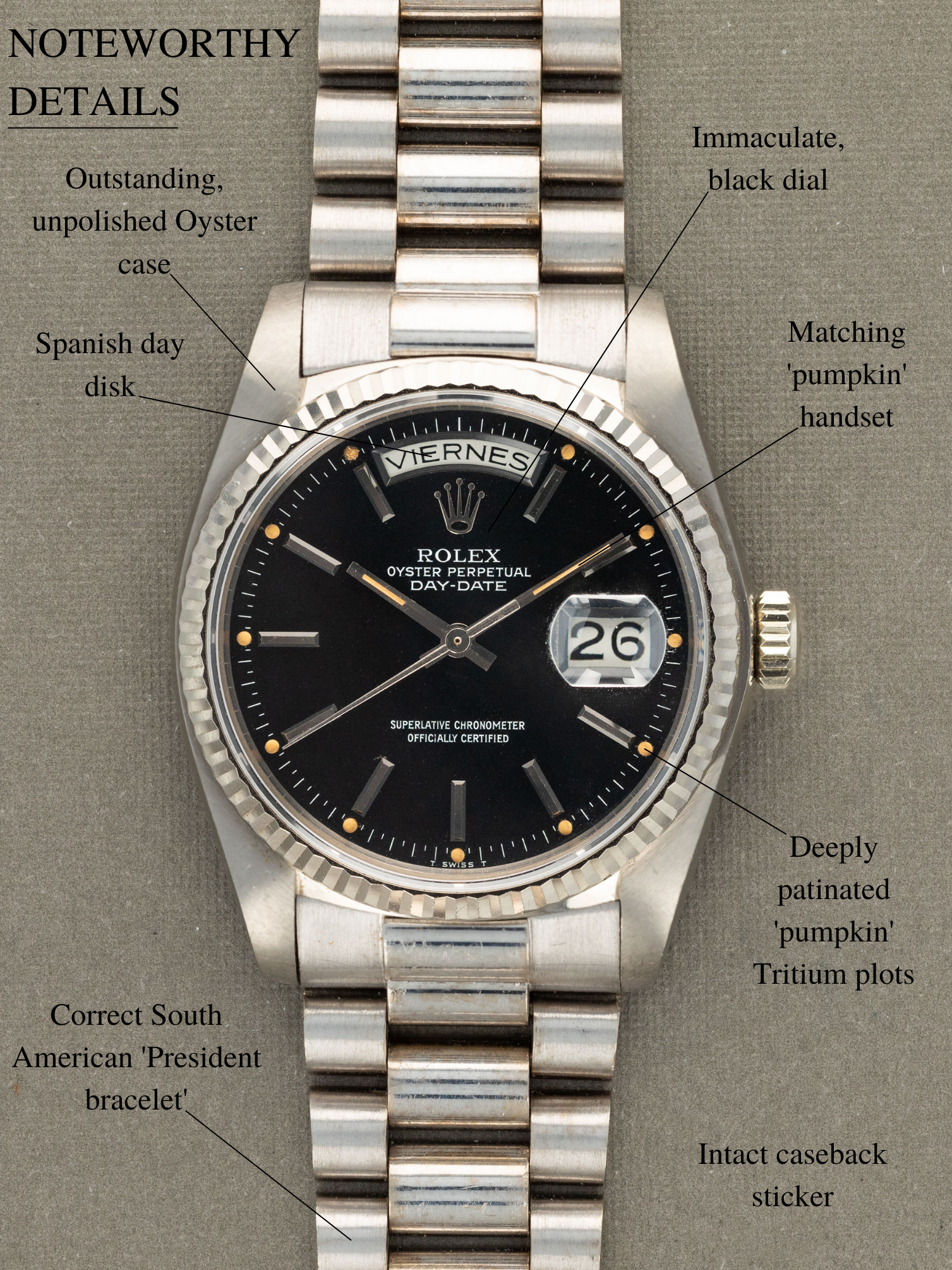 Rolex Day-Date Ref. 18039 - Black 'Pumpkin' Dial Unpolished