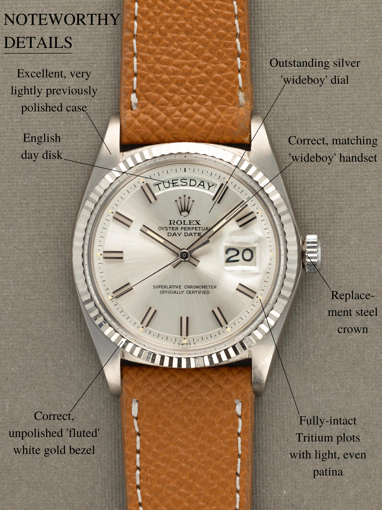 Rolex Day-Date Ref. 1803/9 - Sunburst Silver 'Wideboy' Dial