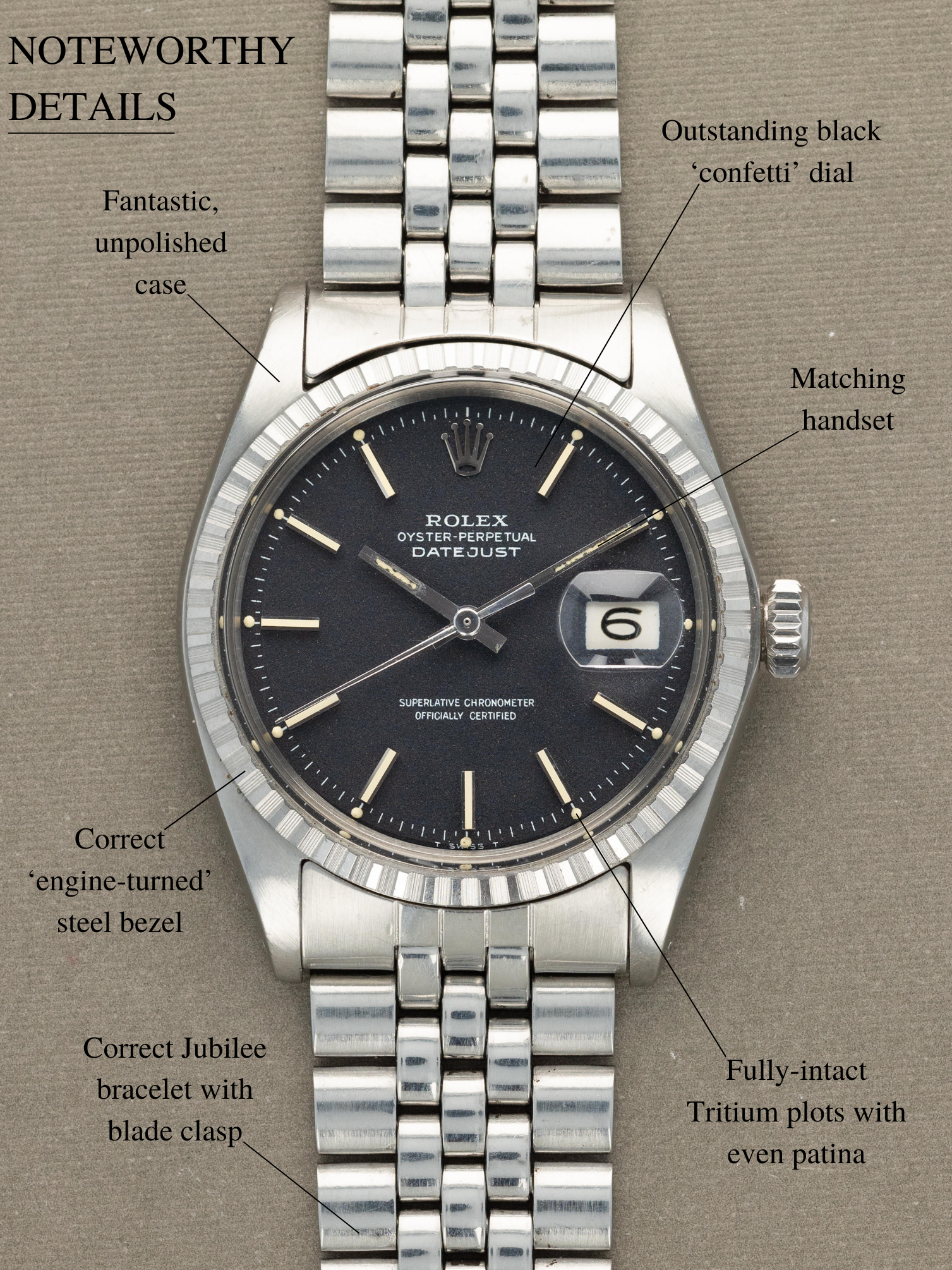 Rolex Datejust Ref. 1603 - Black 'Confetti' Dial Unpolished