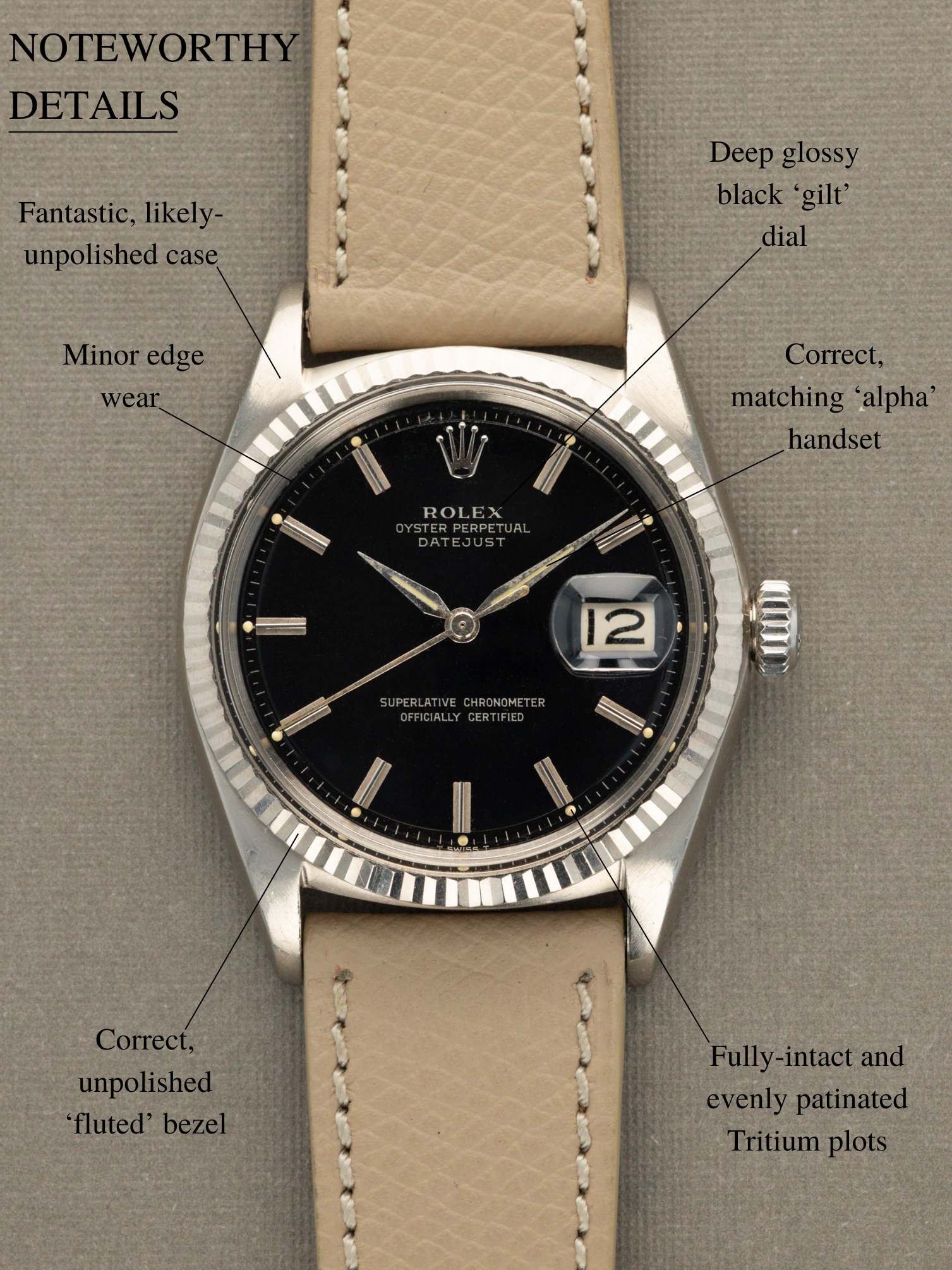 Rolex Datejust Ref. 1601/9 White Gold - Black 'Gilt' Dial