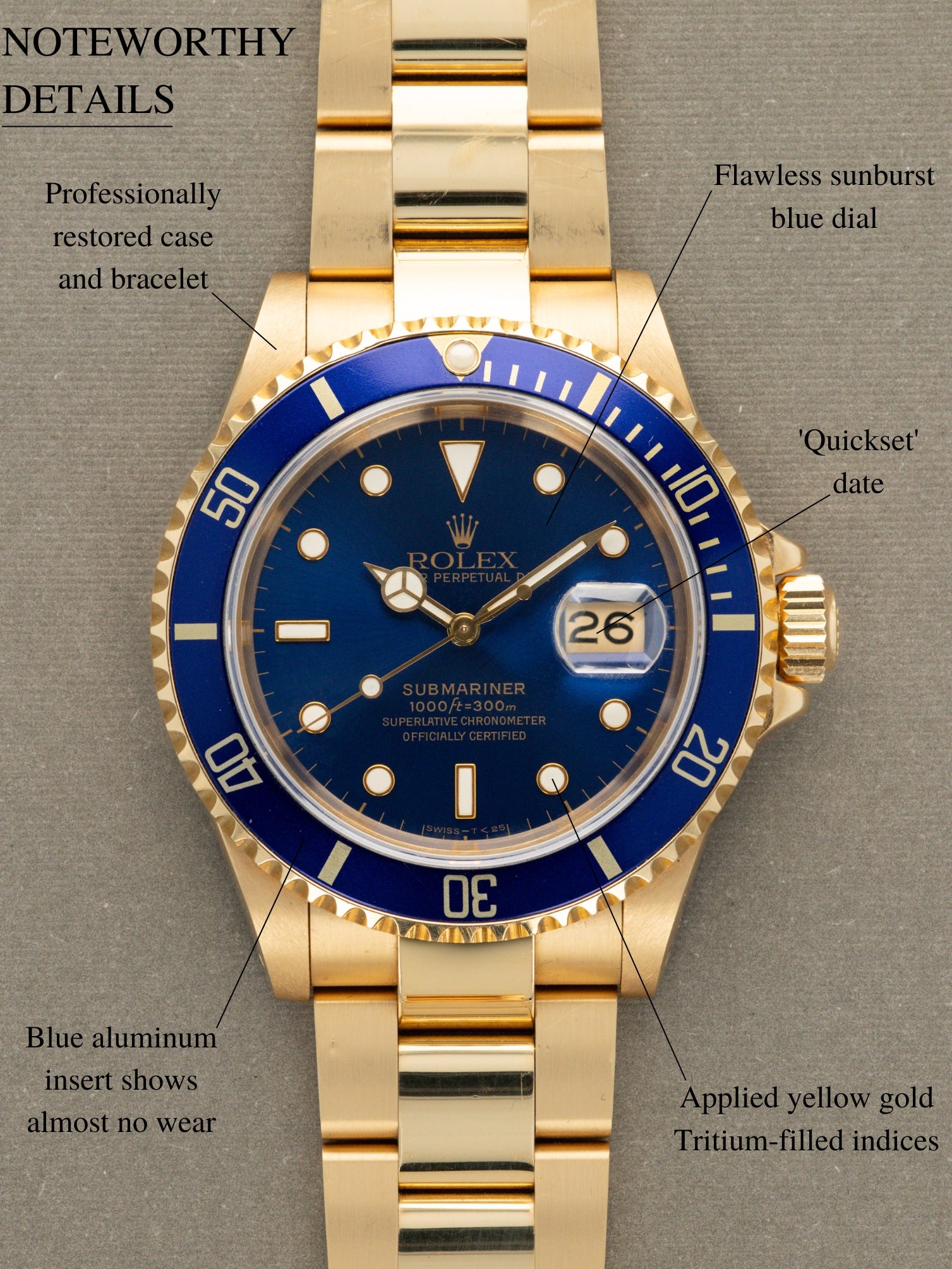 Rolex Submariner Date Ref. 16618 - 'Bluesy' Blue Dial W/ Rolex CPO Kit