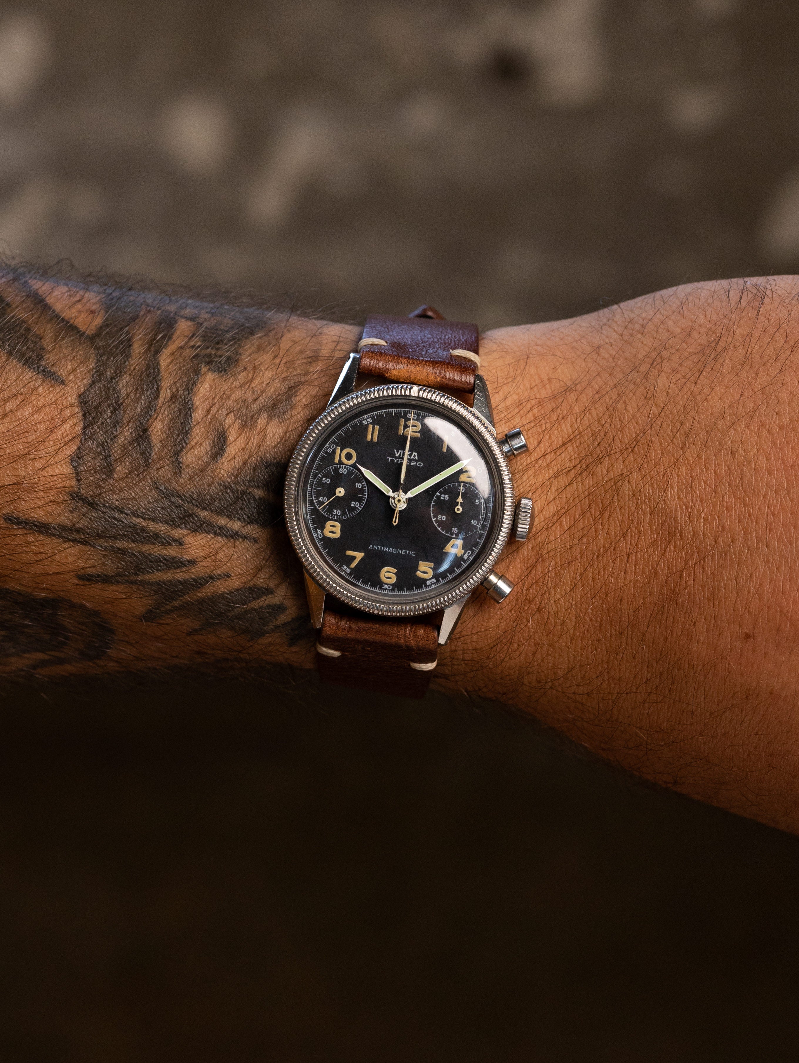 Vixa Type XX Flyback Chronograph - Matte Black Dial Unpolished