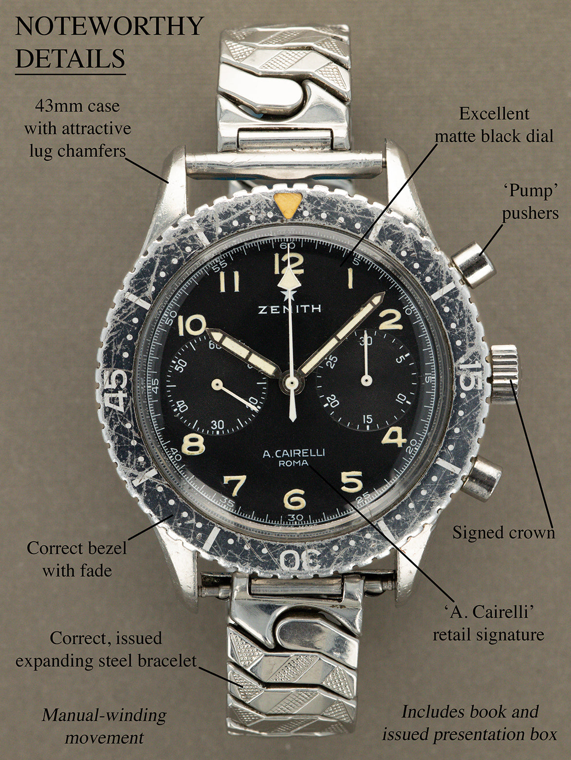 Zenith Chronomaster Ref. CP-2 'Italian Air Force' - Black 'A. Cairelli' Dial w/ Extras