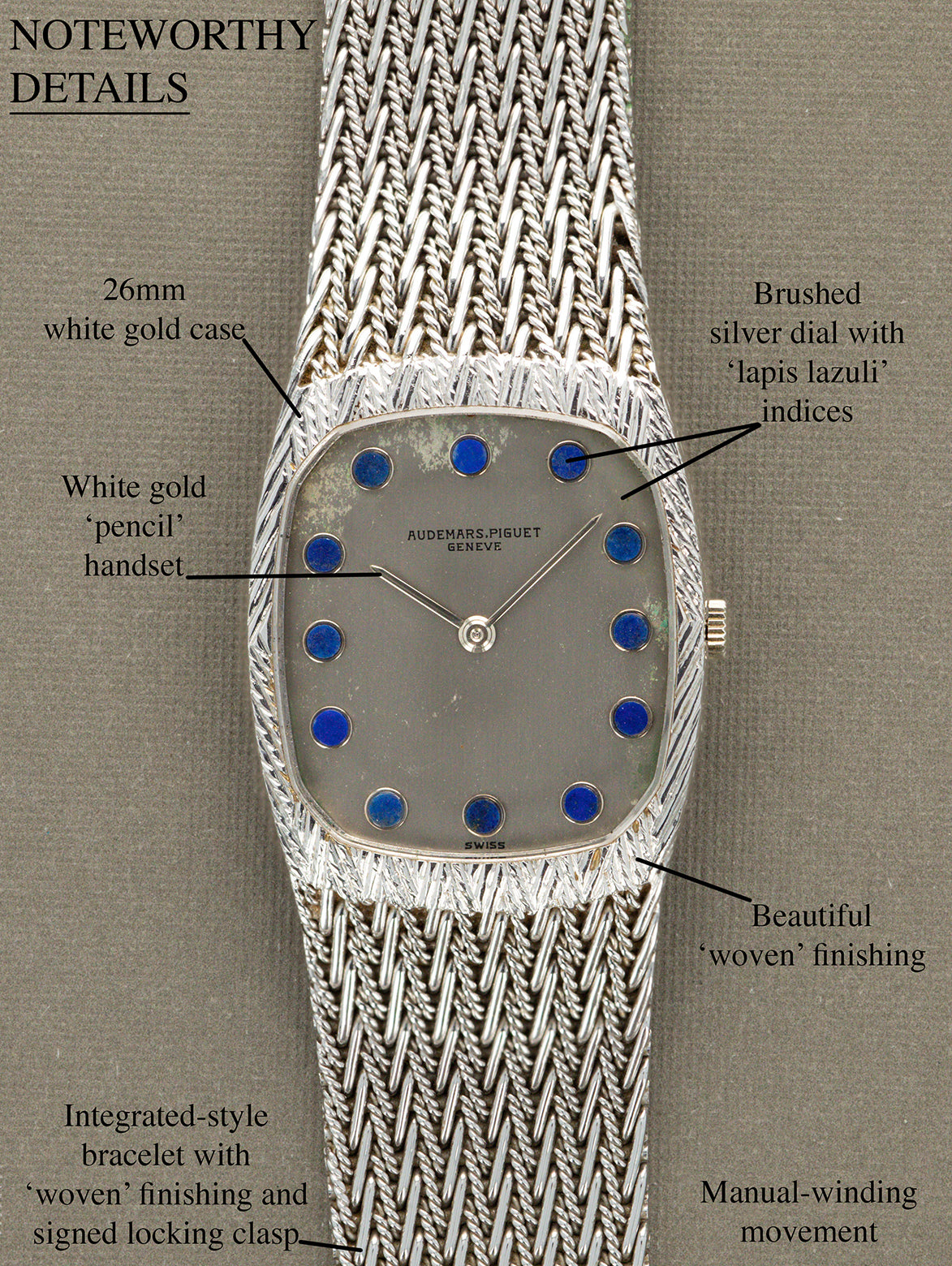 Audemars Piguet White Gold 'Ellipse' Dress Watch - Grey Dial w/ 'Lapis Lazuli' Indices