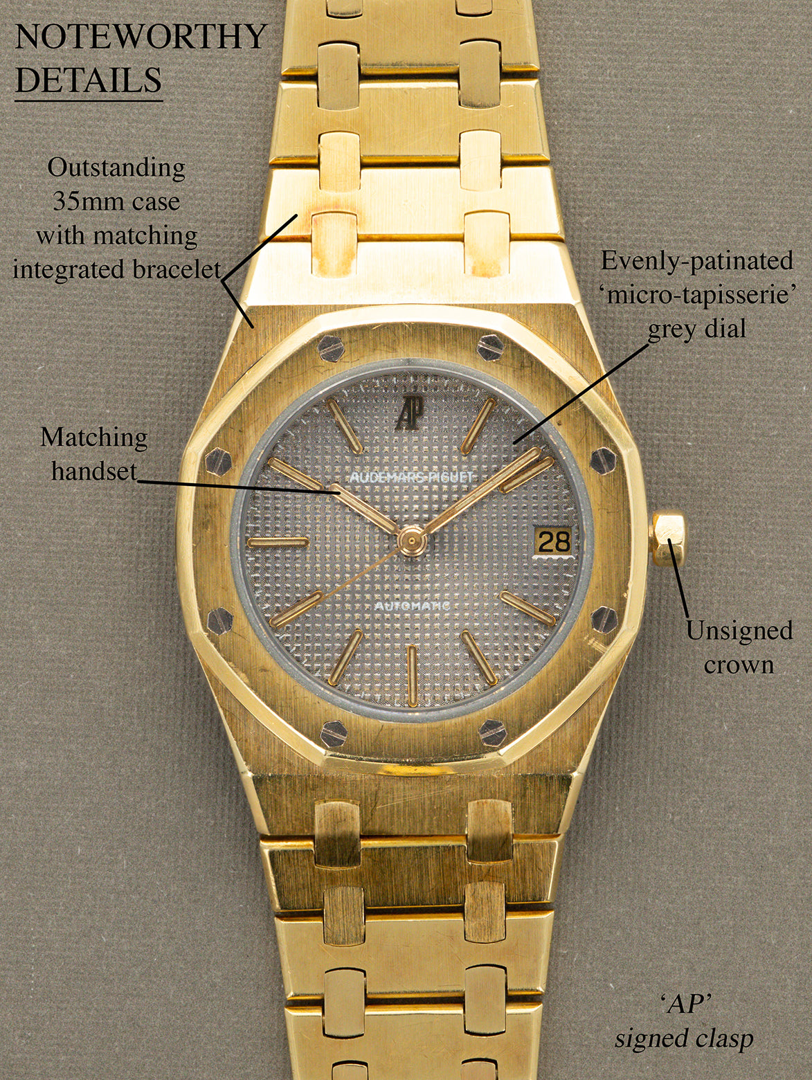 Audemars Piguet Royal Oak Ref. 4100BA 'Midsize' - Grey 'Tapisserie' Dial Unpolished
